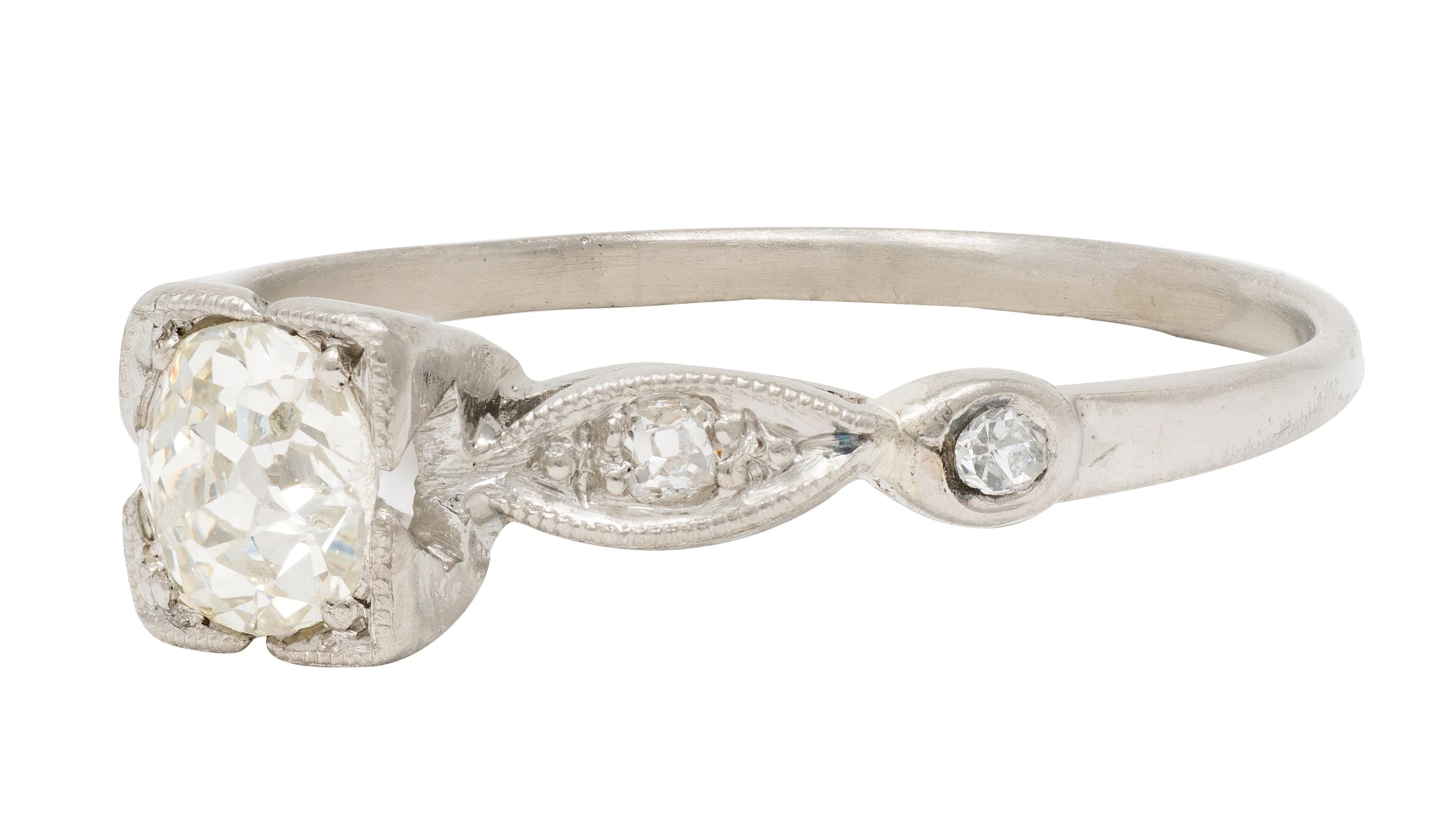 Retro 0.43 CTW Old Mine Diamond 18 Karat White Gold Vintage Engagement Ring