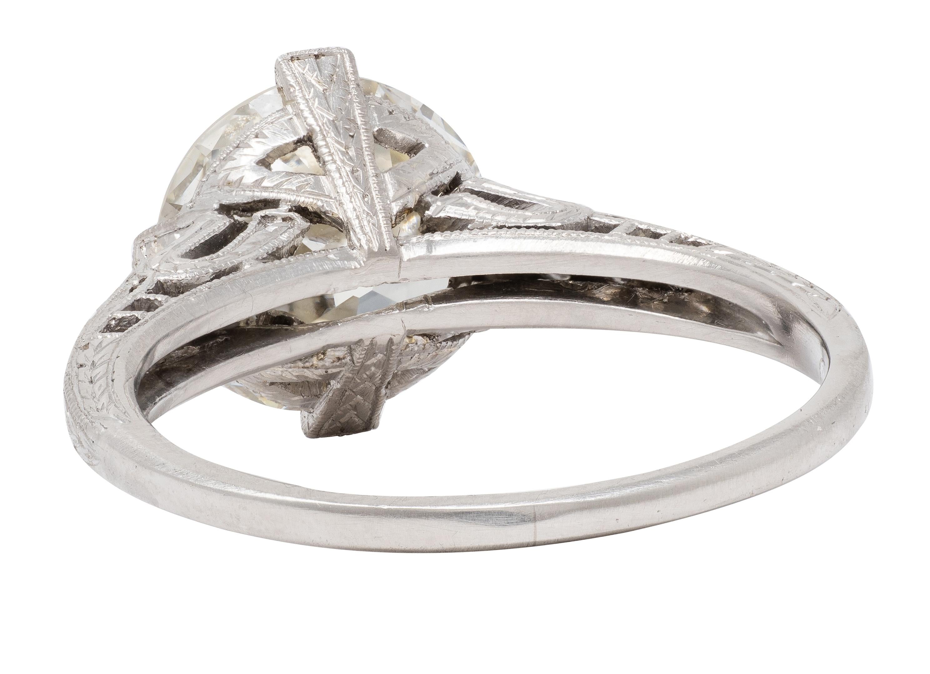 Art Deco 2.56 CTW Old Mine Diamond Platinum Vintage Wheat Engagement Ring