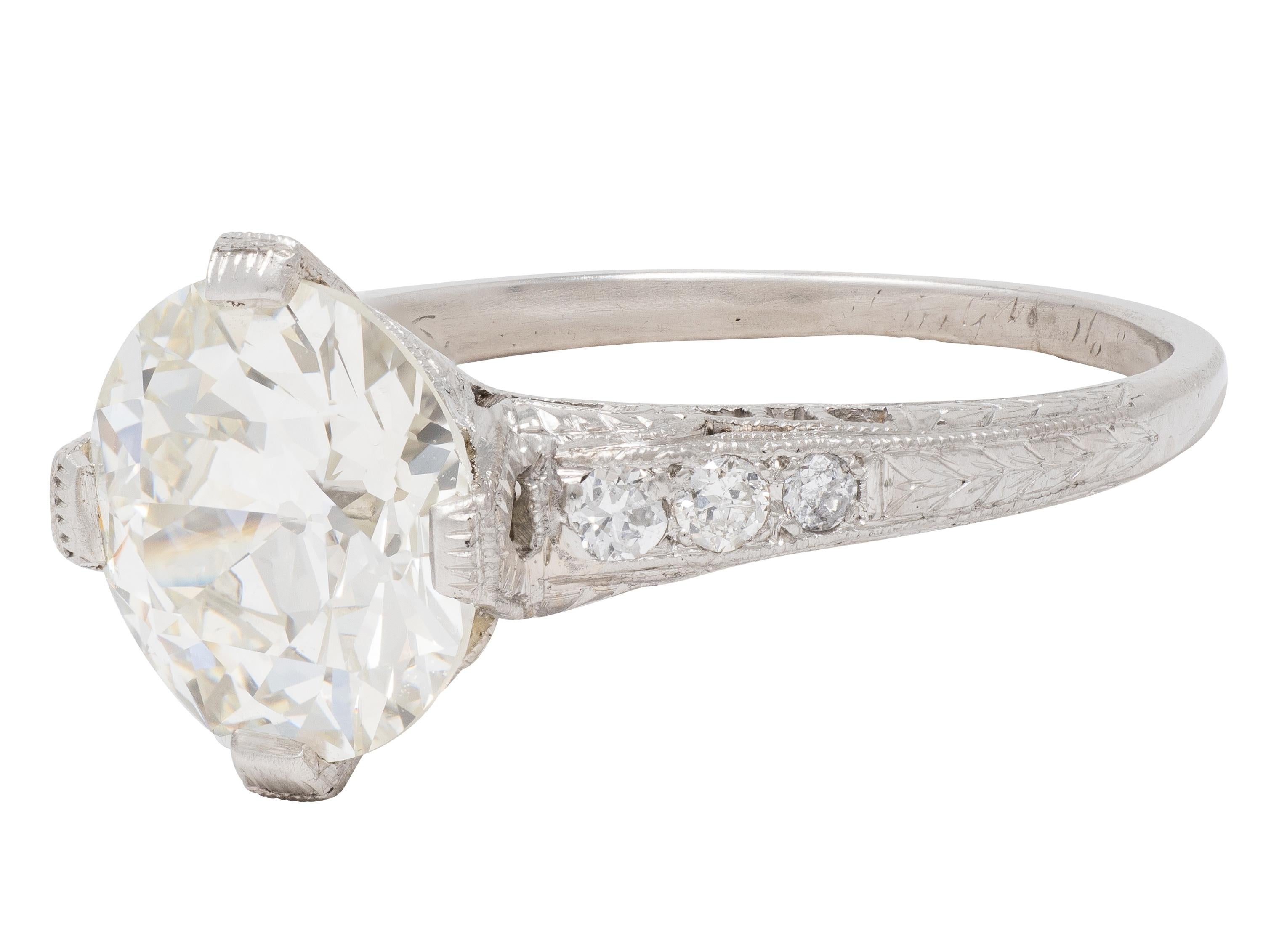 Art Deco 2.56 CTW Old Mine Diamond Platinum Vintage Wheat Engagement Ring