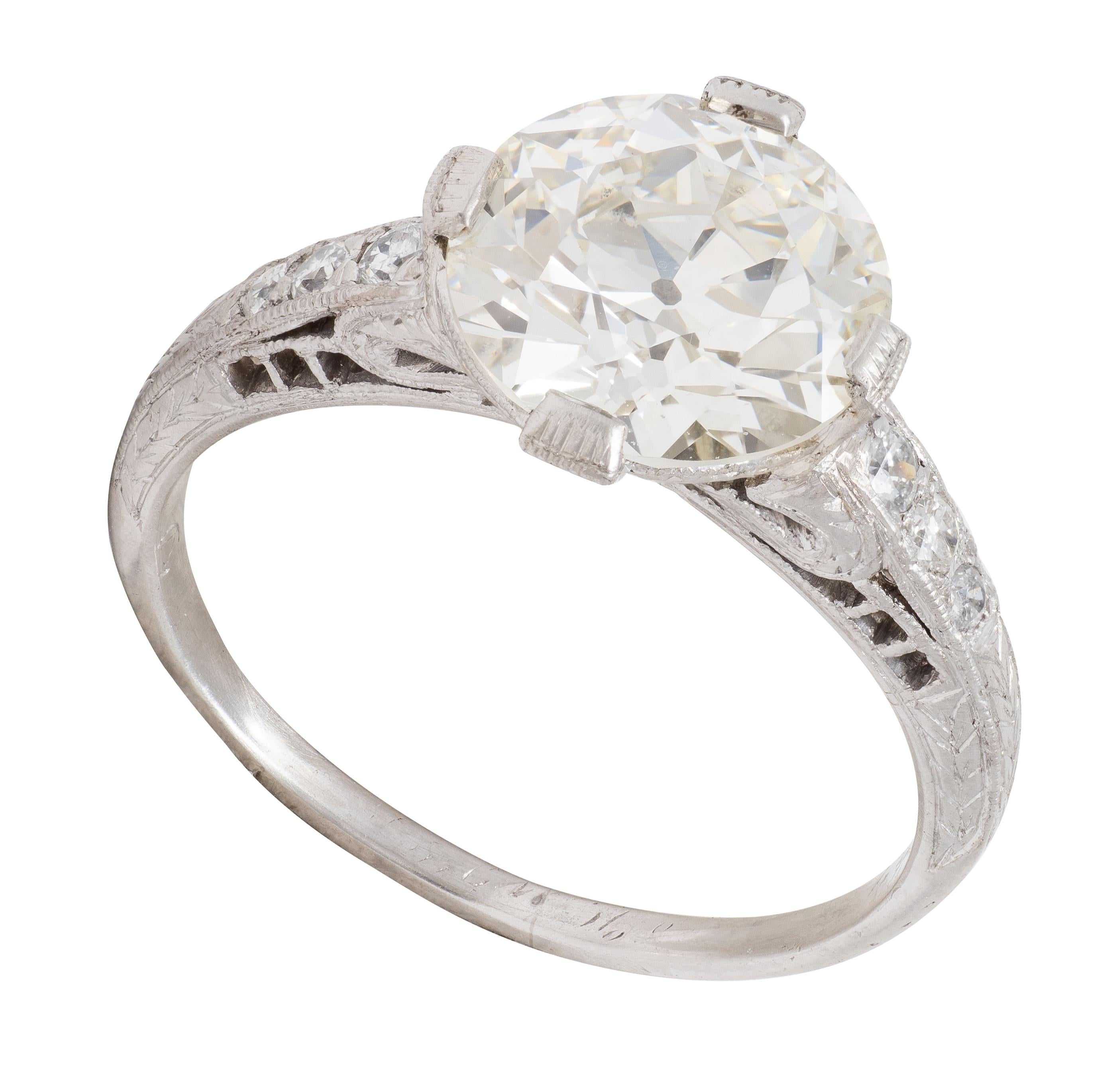 Art Deco 2.56 CTW Old Mine Diamond Platinum Vintage Wheat Engagement Ring