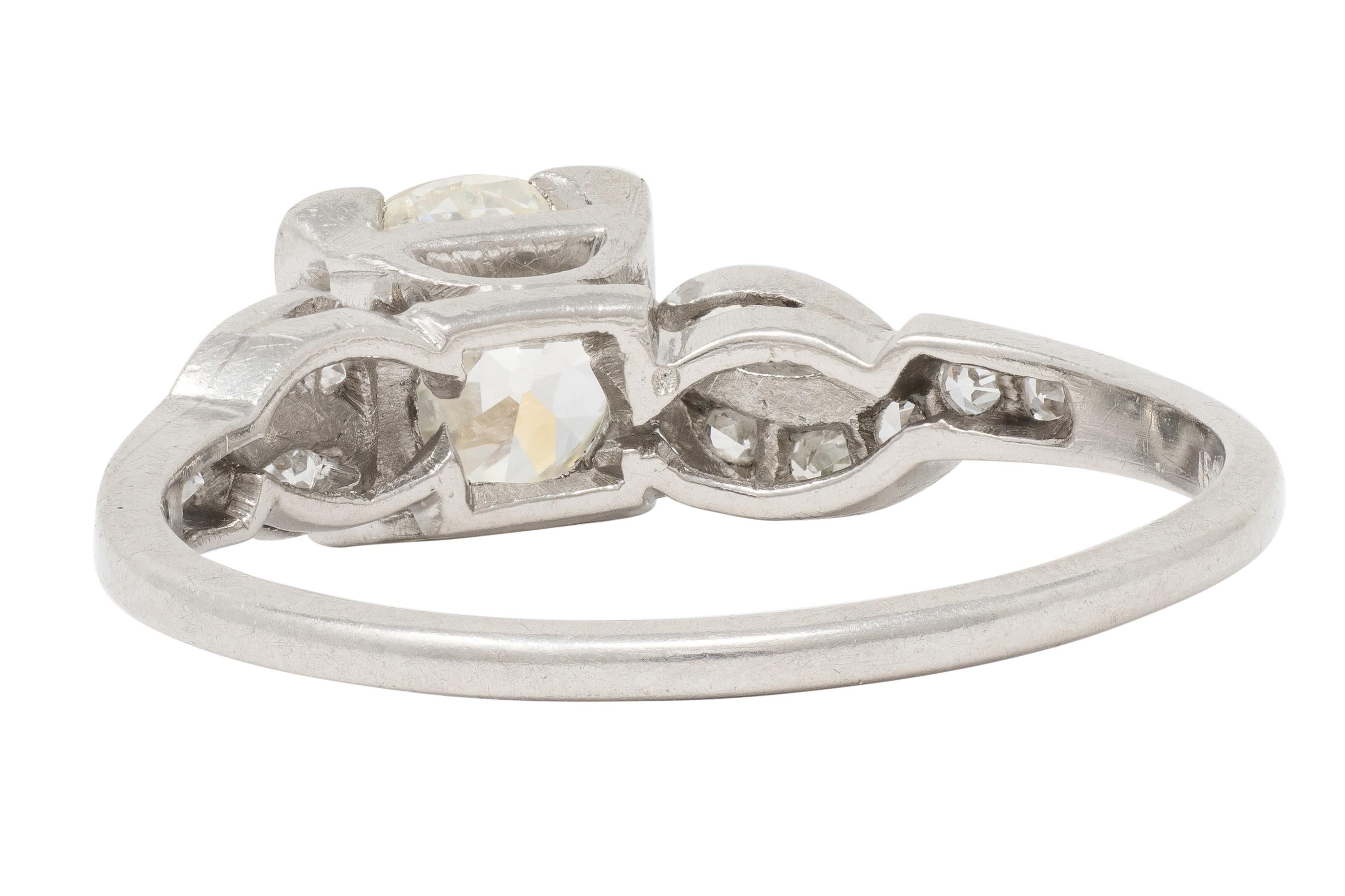 Art Deco Old European Cut Diamond Platinum Vintage Geometric Engagement Ring