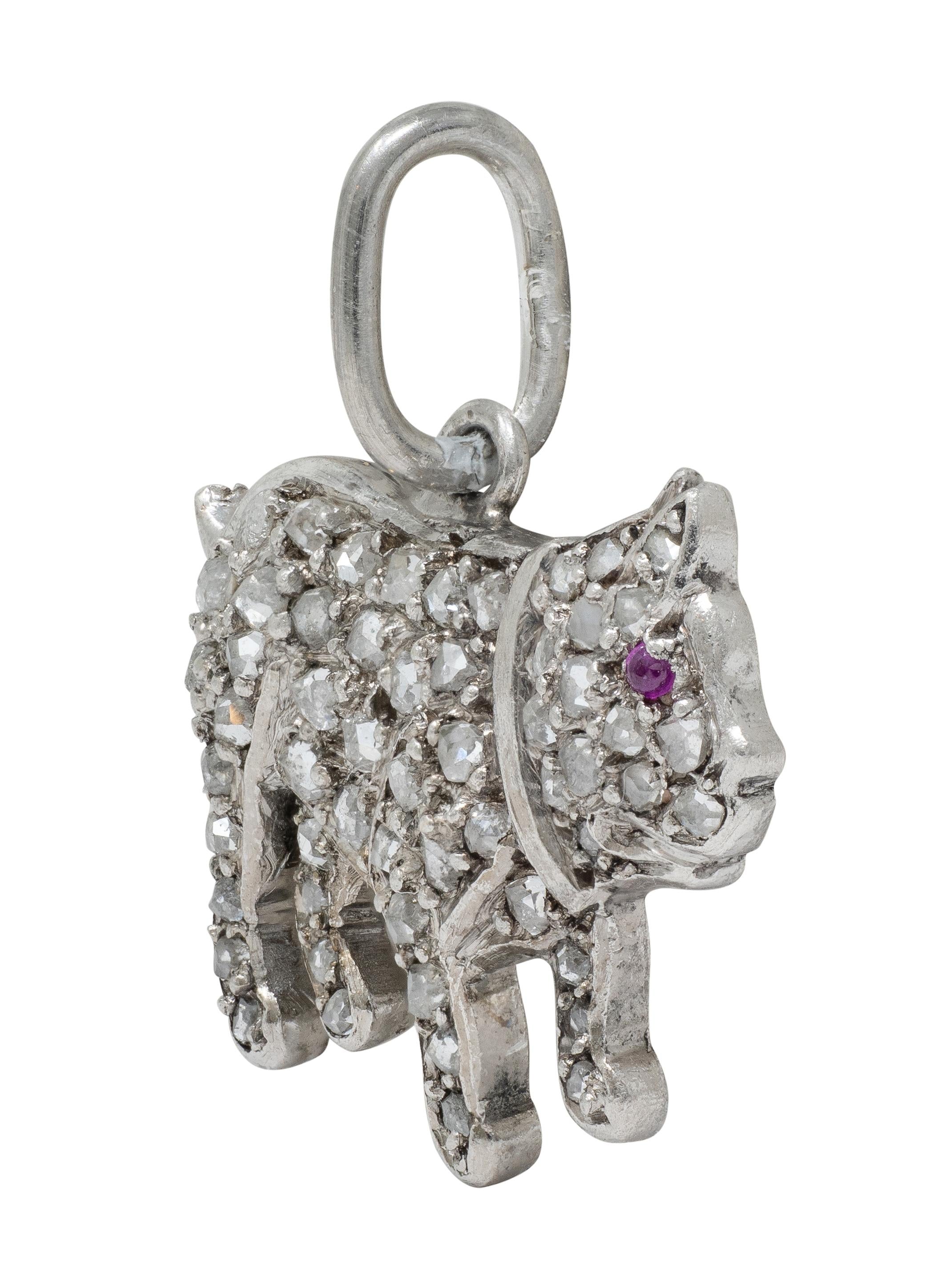 Cartier Art Deco Diamond Ruby Platinum Vintage French Bulldog Dog Charm