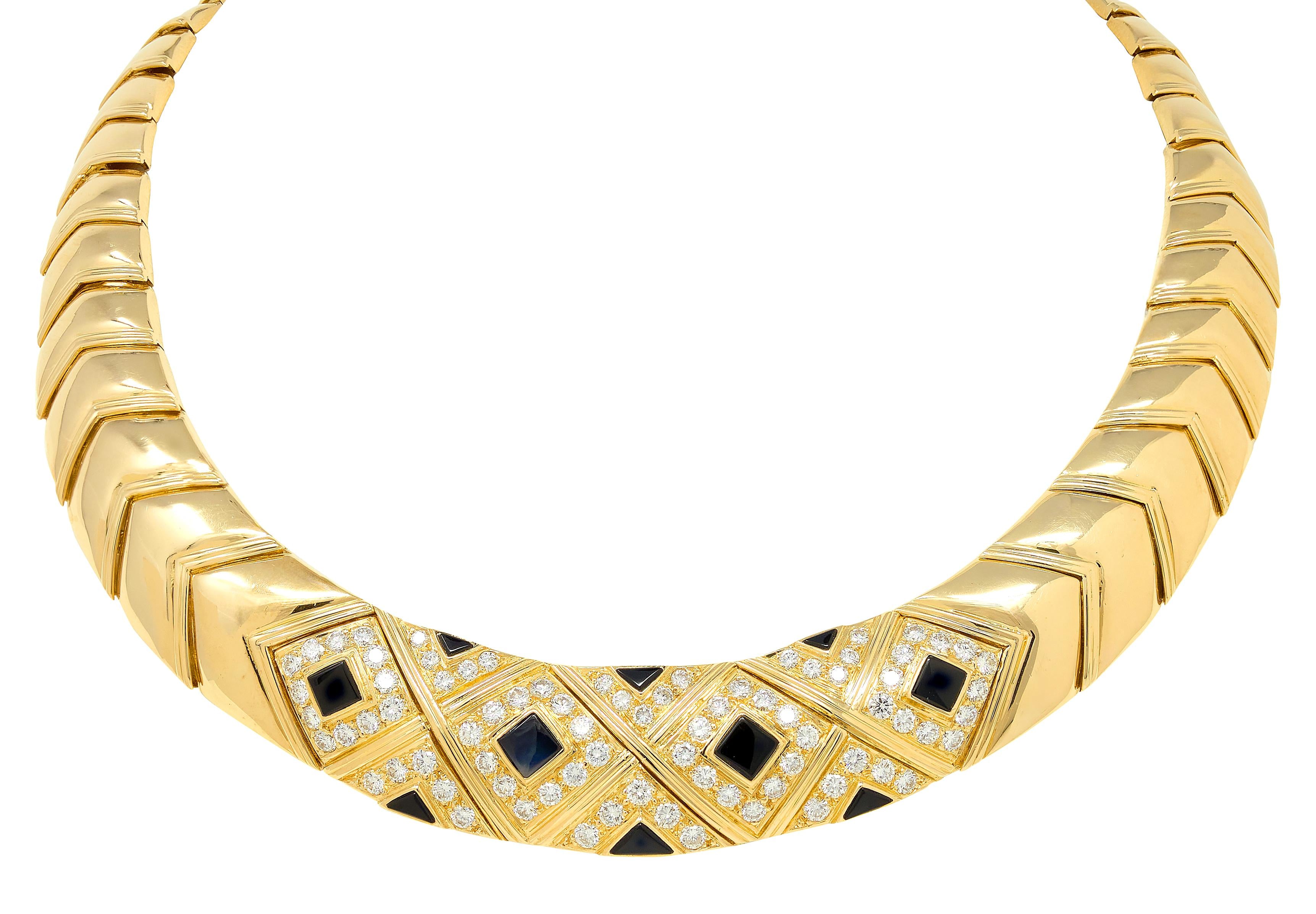 Van Cleef & Arpels French 1980's Diamond Onyx 18K Vintage Collar Necklace