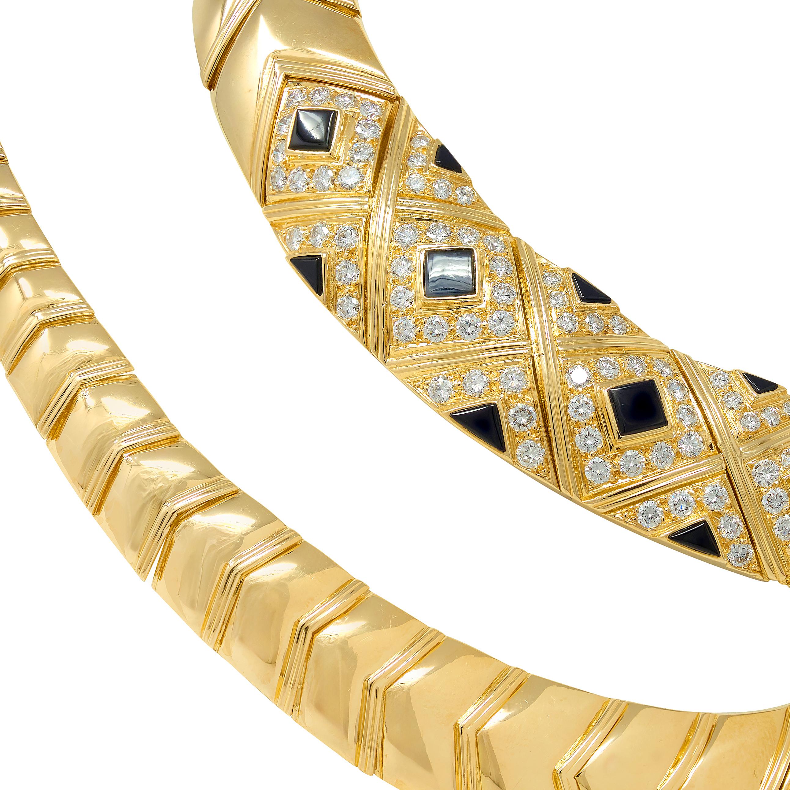 Van Cleef & Arpels French 1980's Diamond Onyx 18K Vintage Collar Necklace