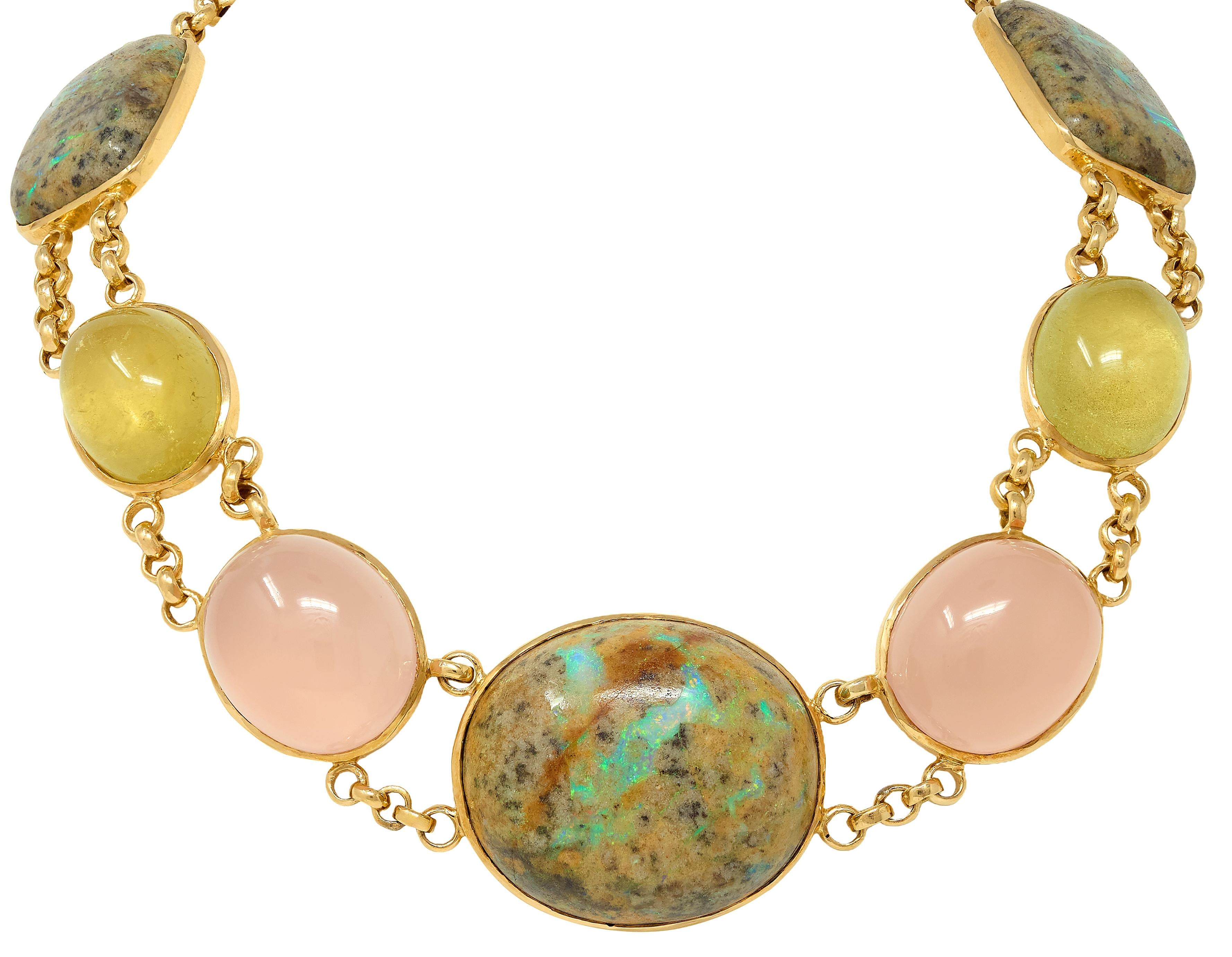 Laura Munder Multi-Gem Opal Cabochon 14 Karat Yellow Gold Station Necklace