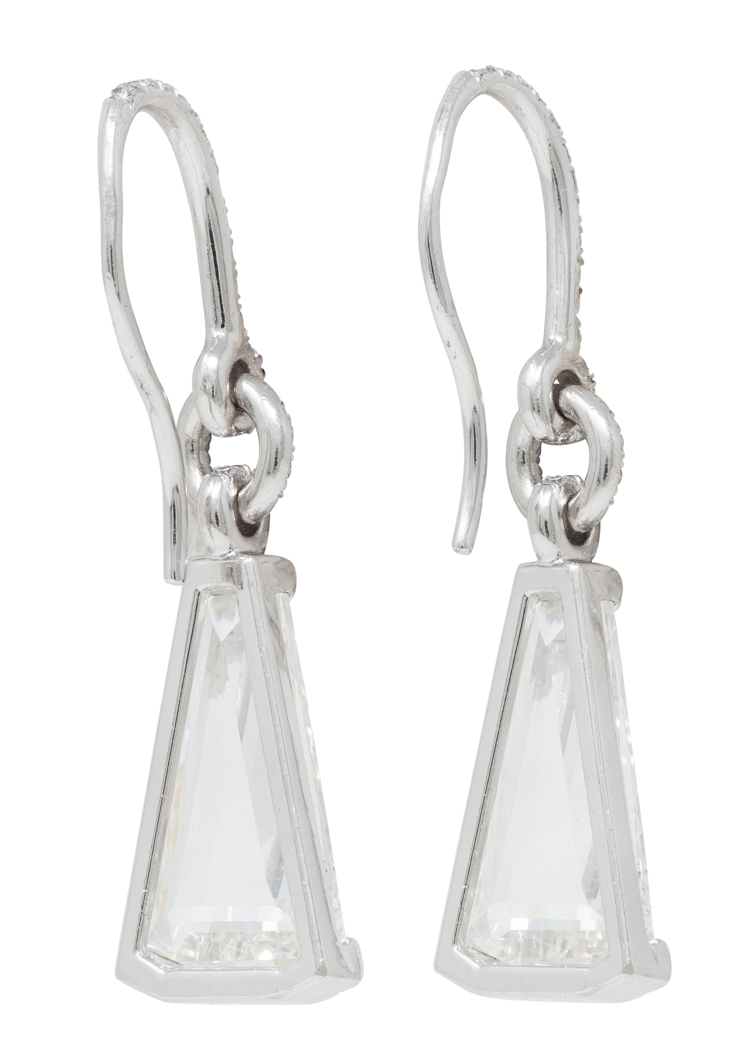 Contemporary 4.62 CTW Trapezoid Diamond 18 Karat White Gold Drop Earrings