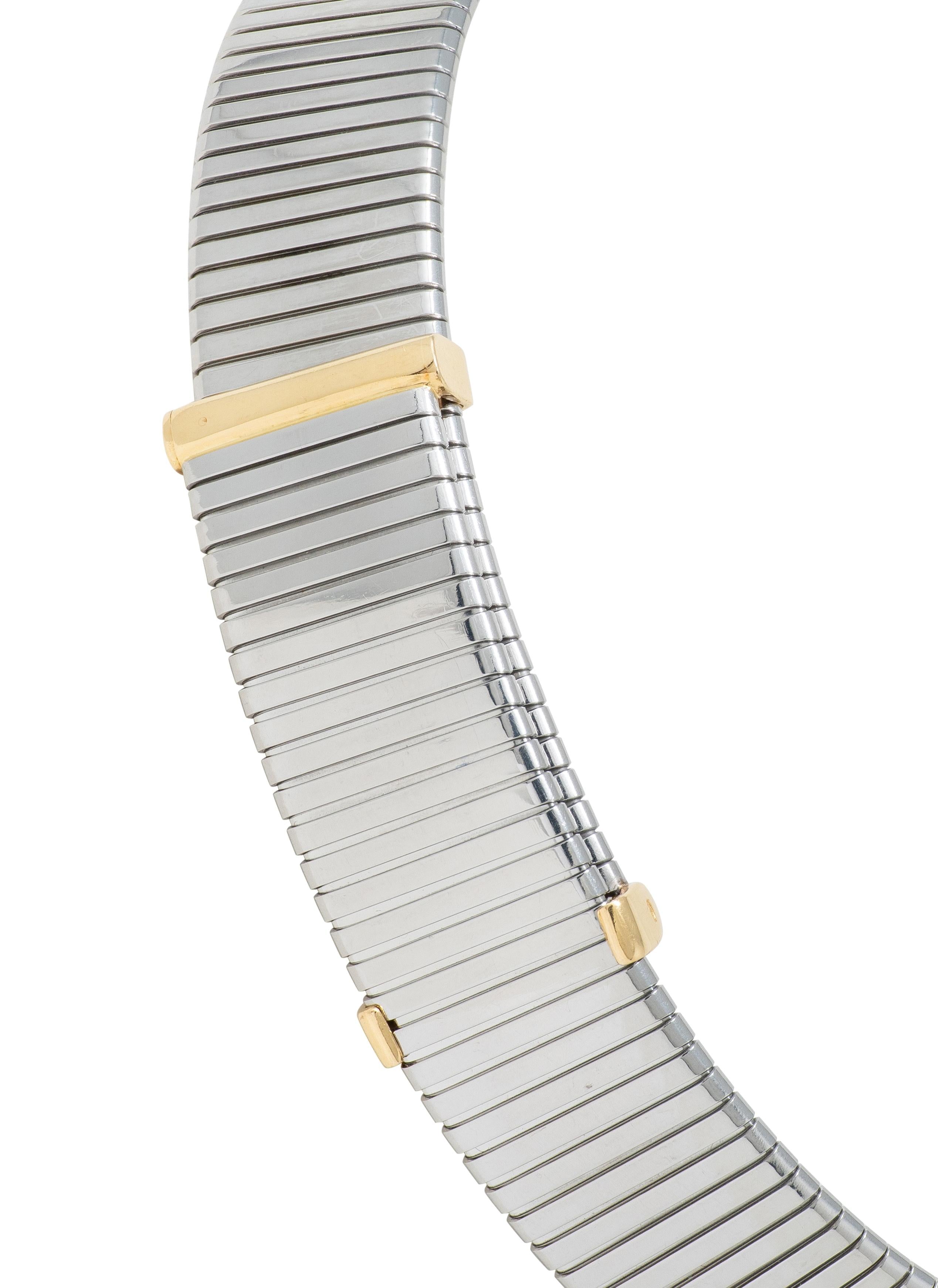 Bulgari 1980 Tourmaline Amethyst Steel 18K Gold Vintage Tubogas Collar Necklace