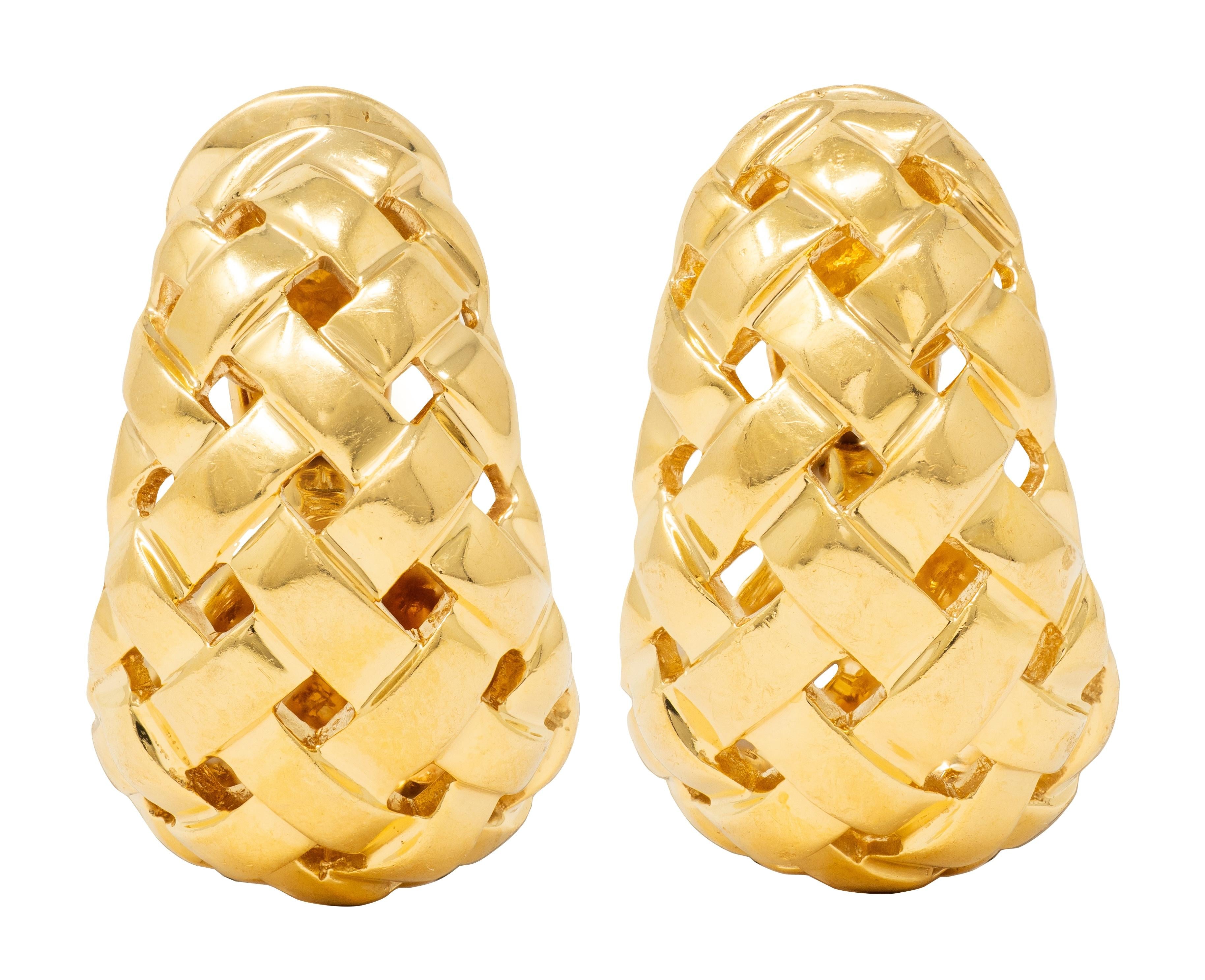 Tiffany & Co. 1989 18 Karat Yellow Gold Woven Vannerie Ear-Clip Earrings
