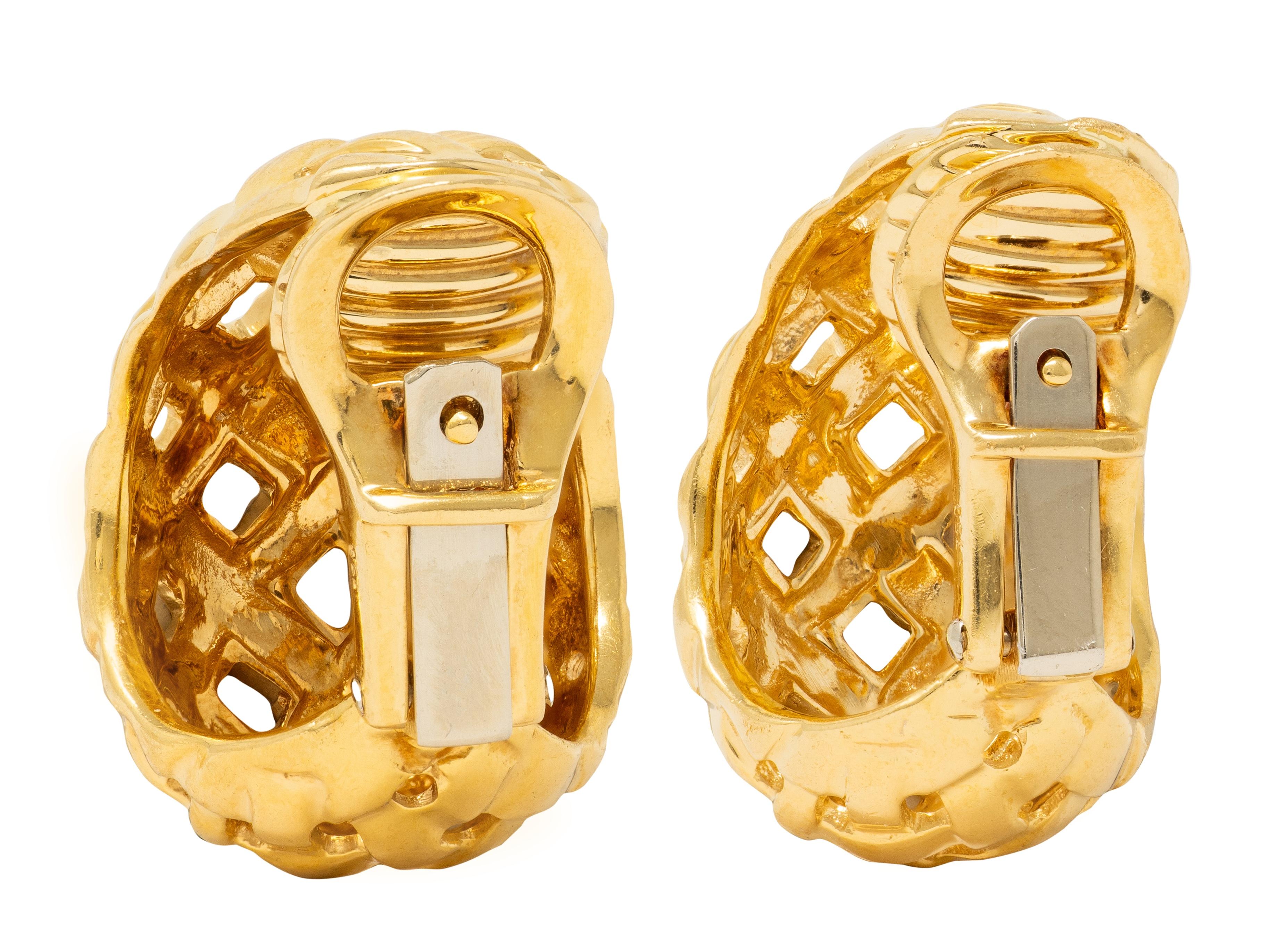 Tiffany & Co. 1989 18 Karat Yellow Gold Woven Vannerie Ear-Clip Earrings