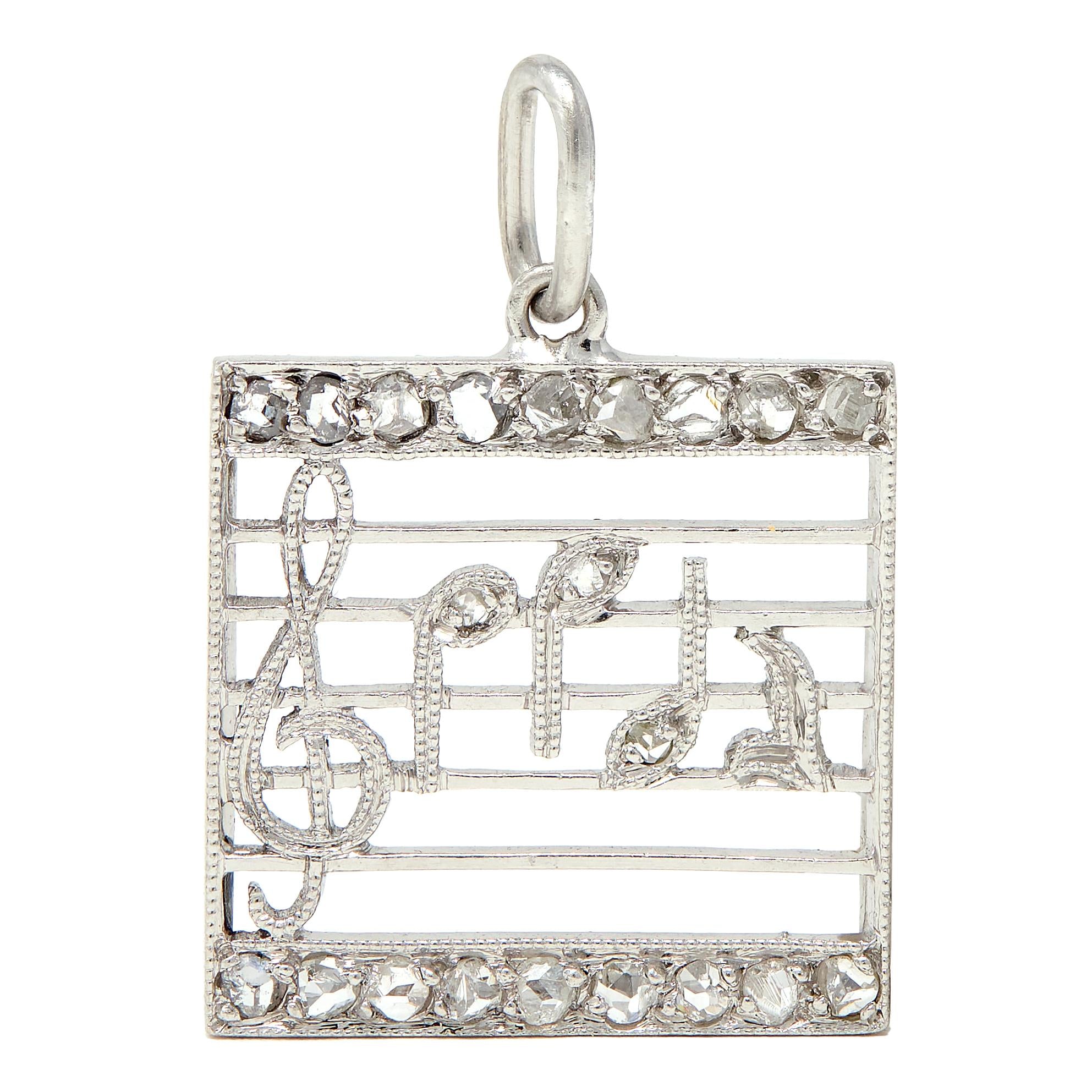 Art Deco Diamond Platinum Vintage Music Sheet Charm