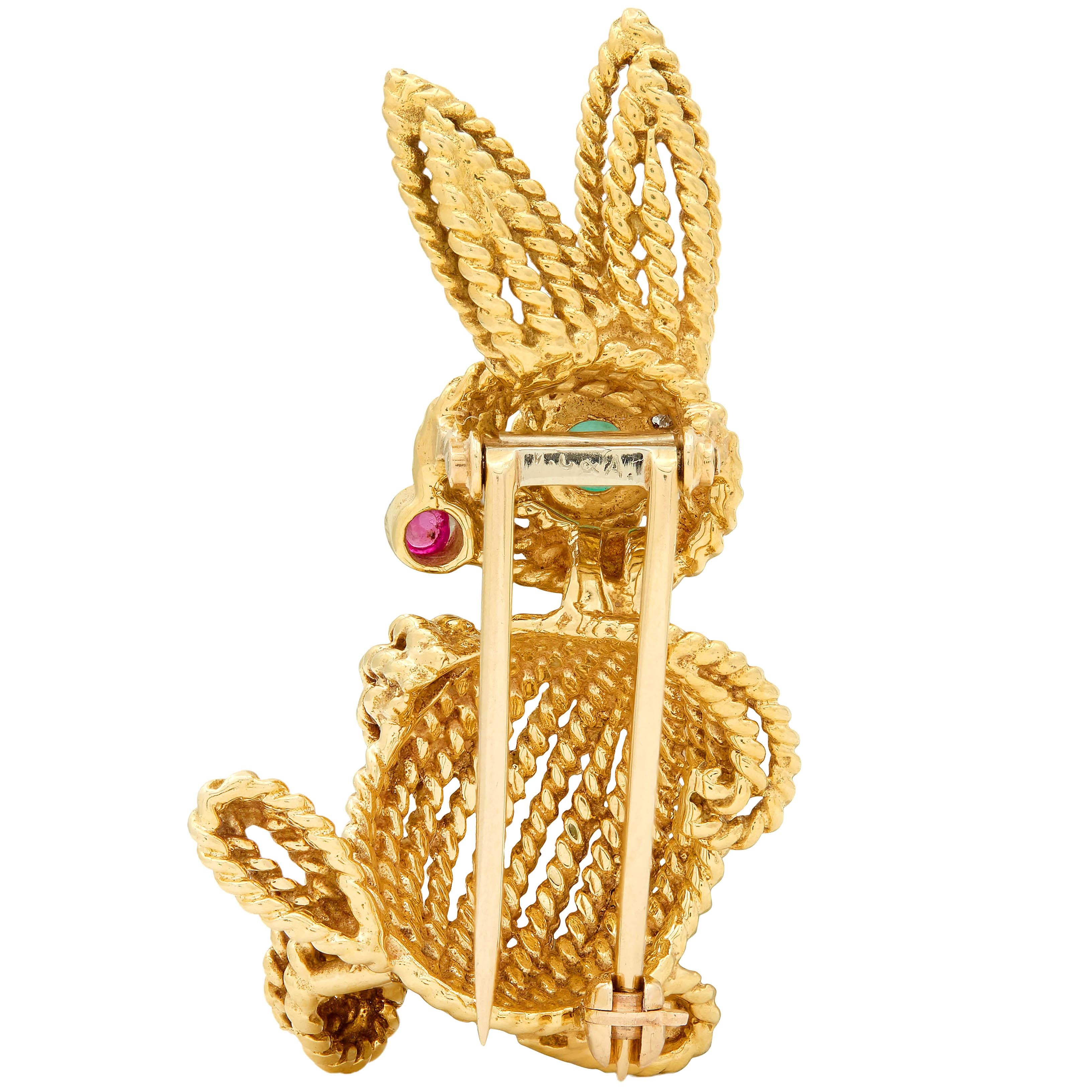 Van Cleef & Arpels Multi-Gem 18K Platinum Vintage Charming Animals Bunny Brooch