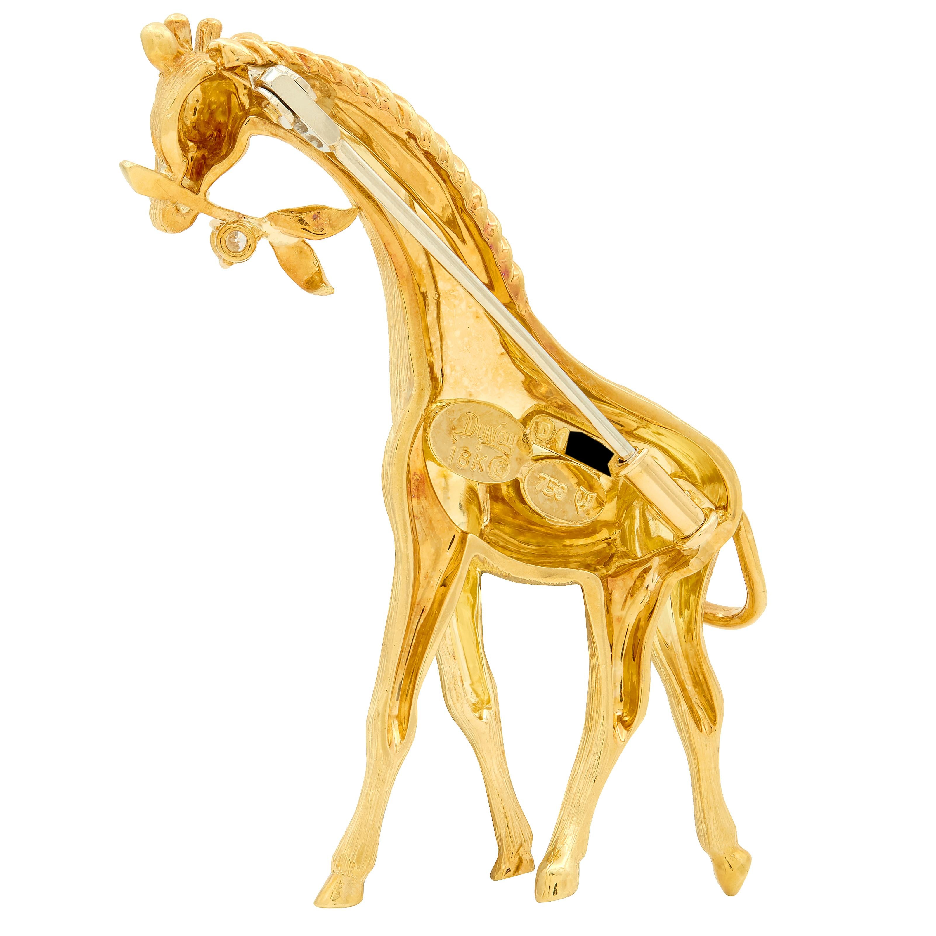 Dunay 1980's Diamond 18 Karat Yellow Gold Vintage Giraffe Brooch