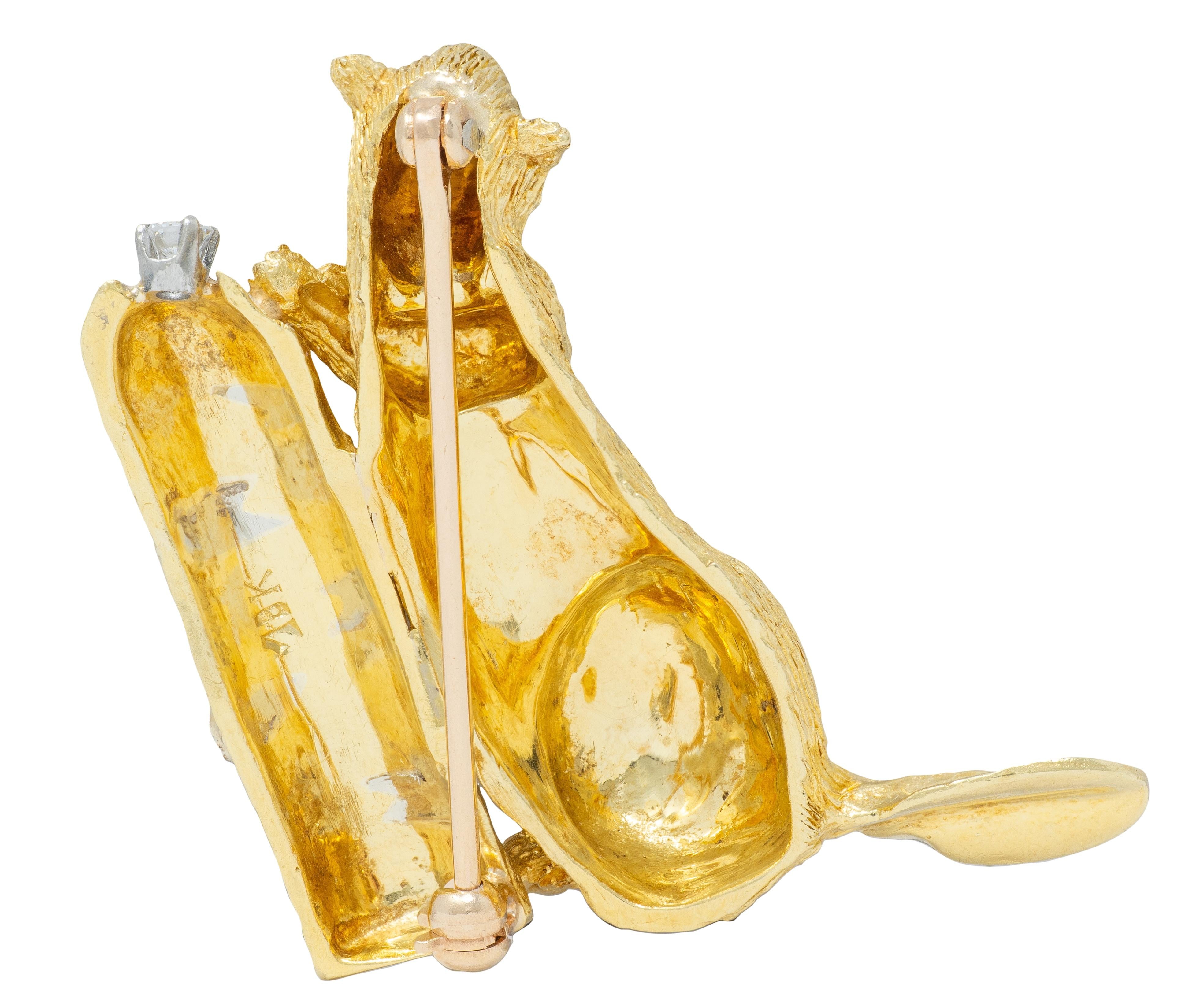 George Lederman 1960's Ruby Diamond 18 Karat Two-Tone Gold Vintage Beaver Brooch