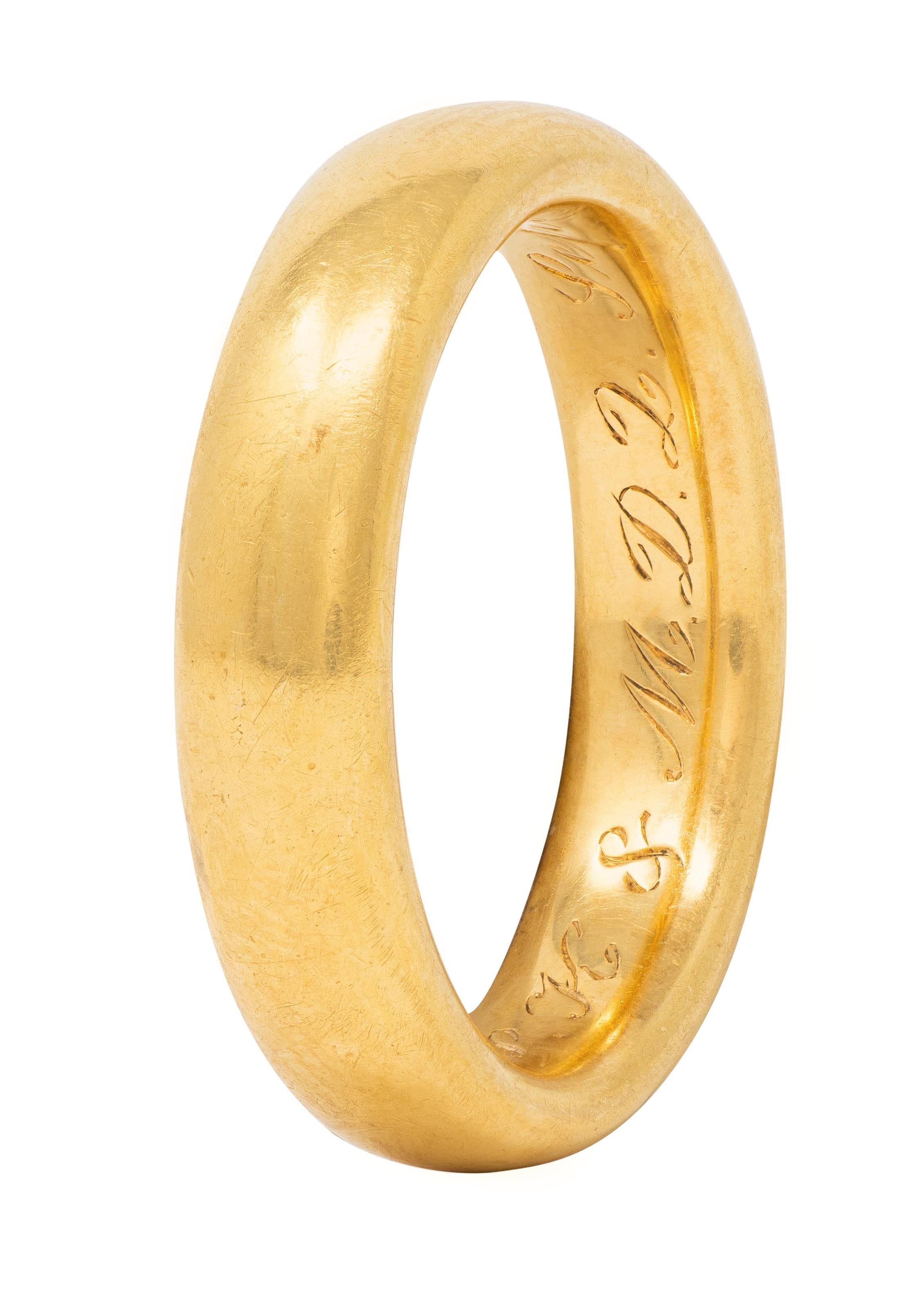 Tiffany & Co. 1905 18 Karat Yellow Gold Inscribed Antique Wedding Band Ring