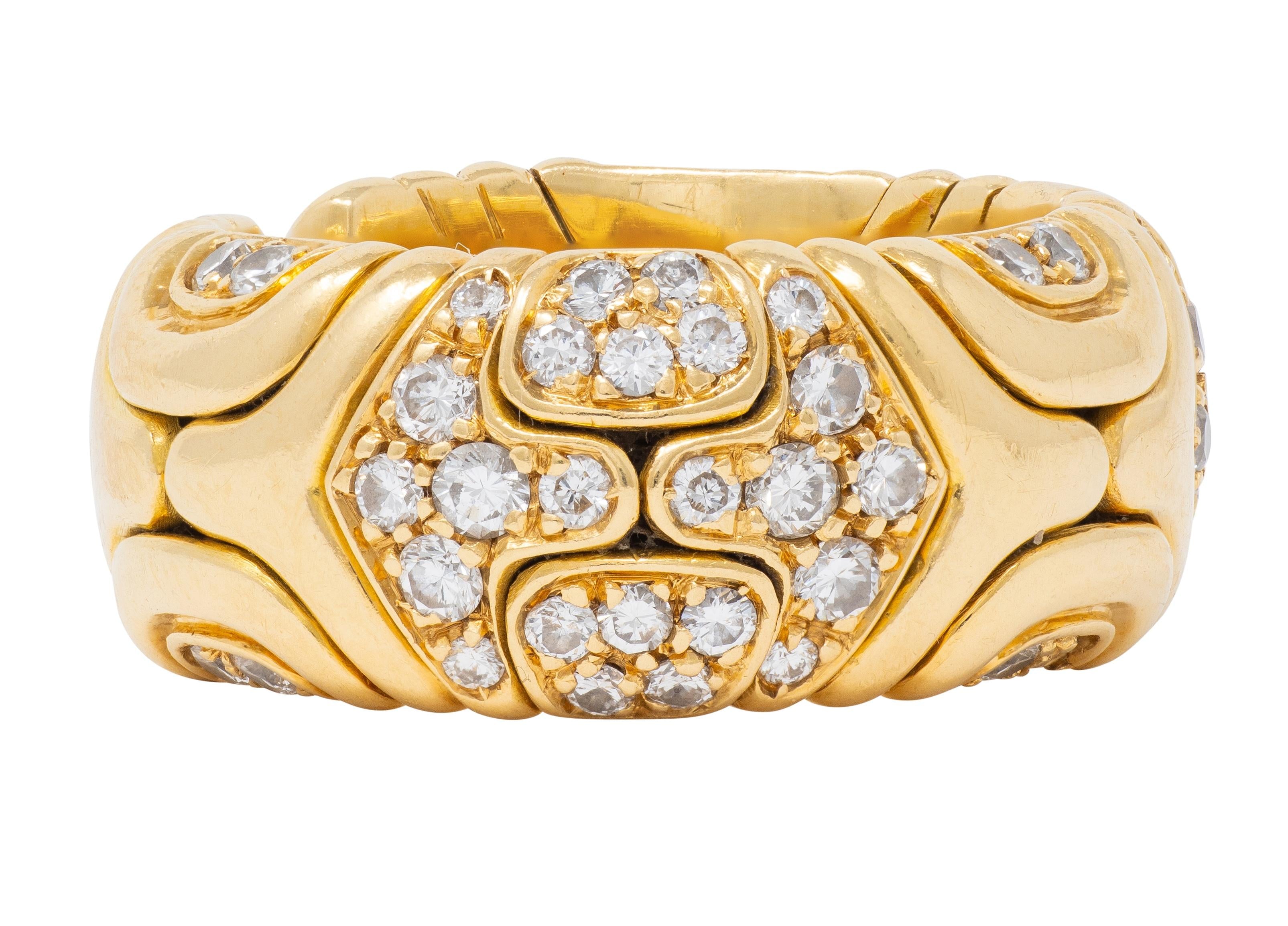 Bulgari 1988 Diamond 18 Karat Yellow Gold Vintage Alveare Cuff Band Ring