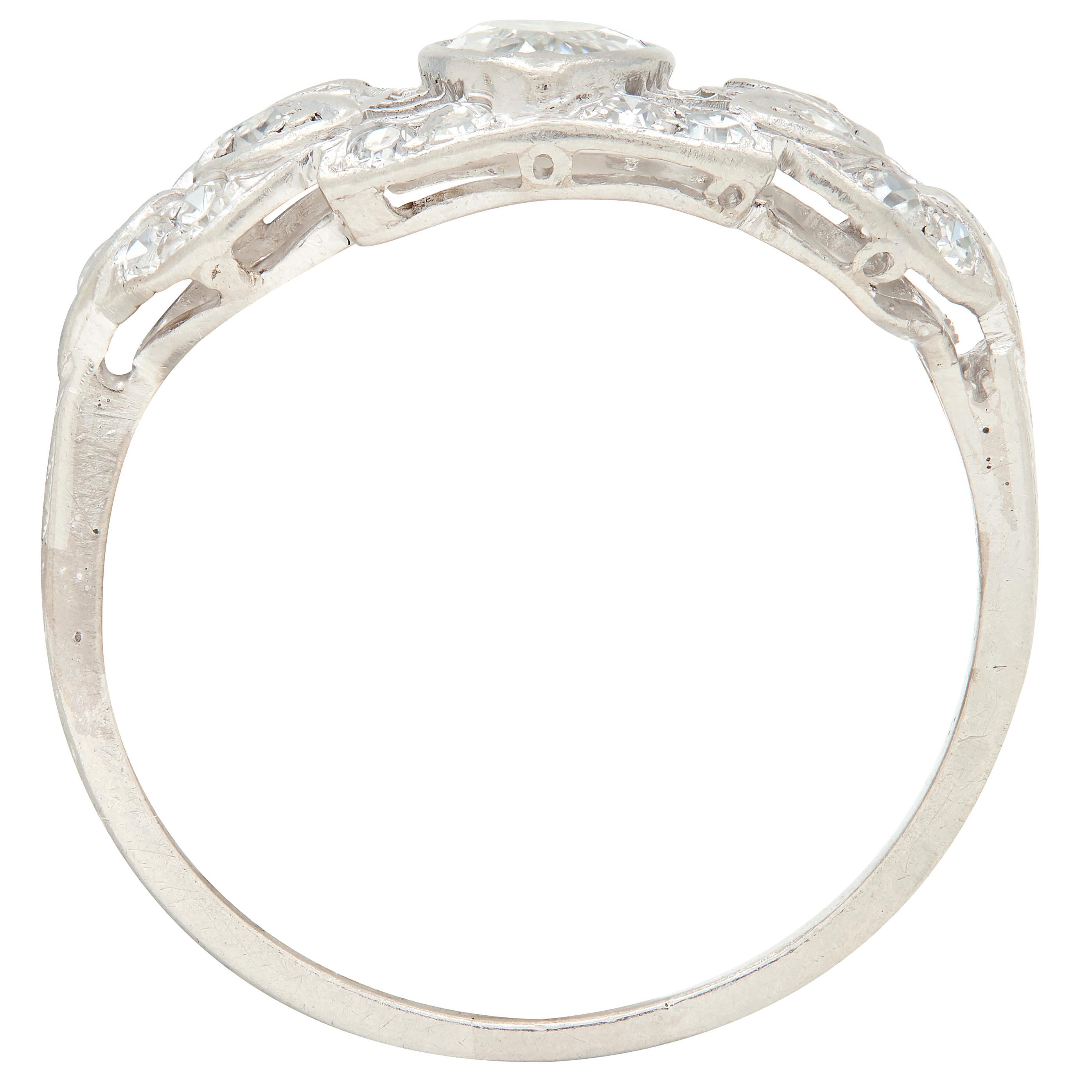 Art Deco 1.20 CTW Marquise Cut Diamond Platinum Foliate Antique Engagement Ring