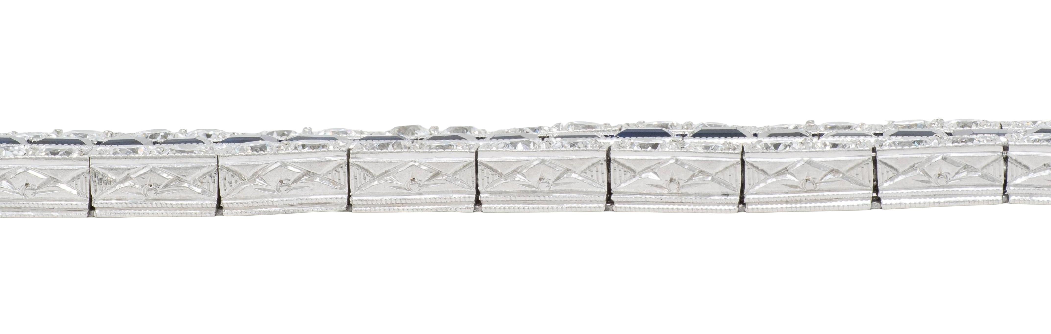 Art Deco 16.80 CTW Diamond Sapphire Platinum Foliate Vintage Line Bracelet