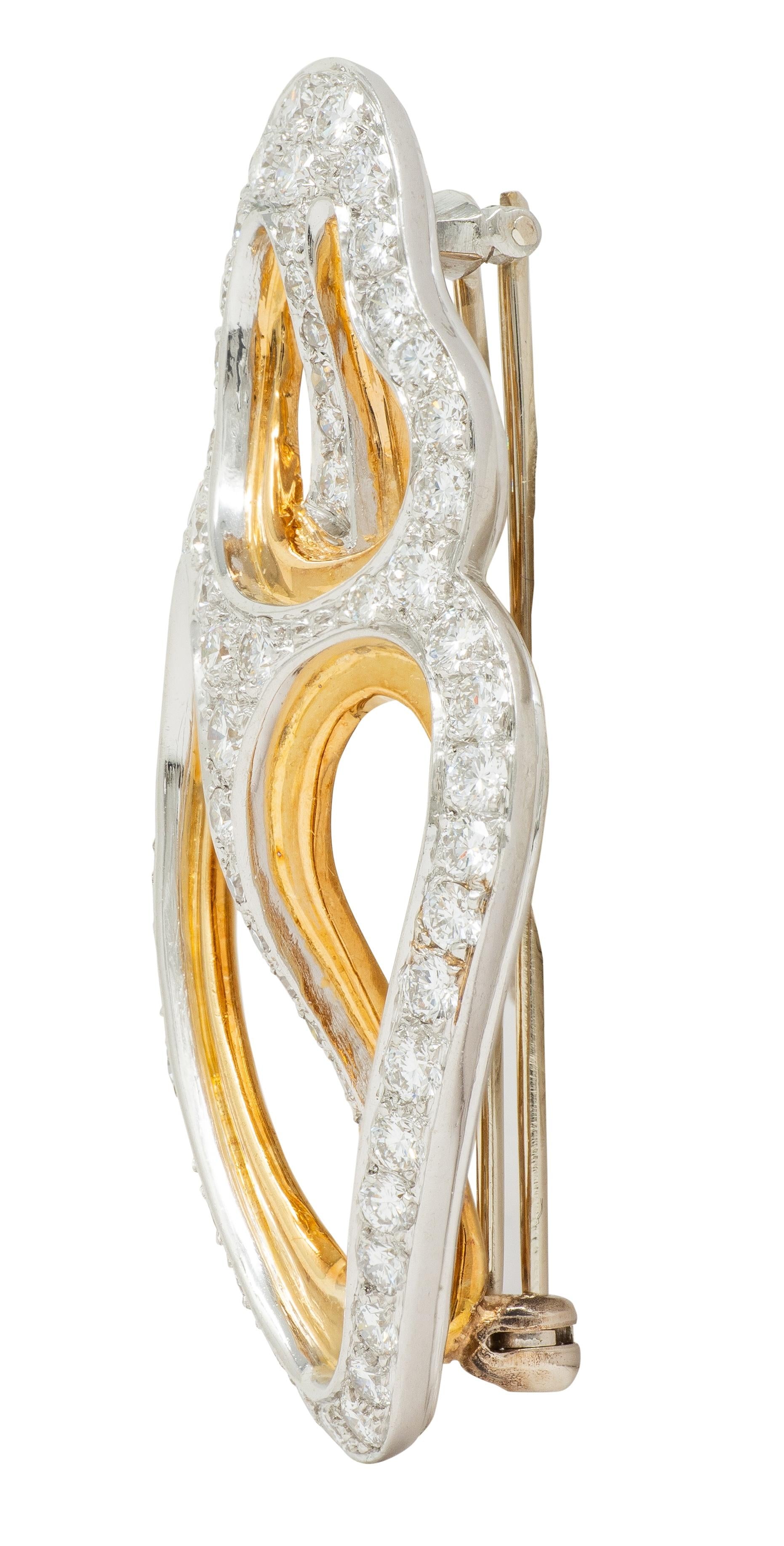 Angela Cummings Tiffany & Co. 1980 Diamond Platinum 18K Vintage Seashell Brooch