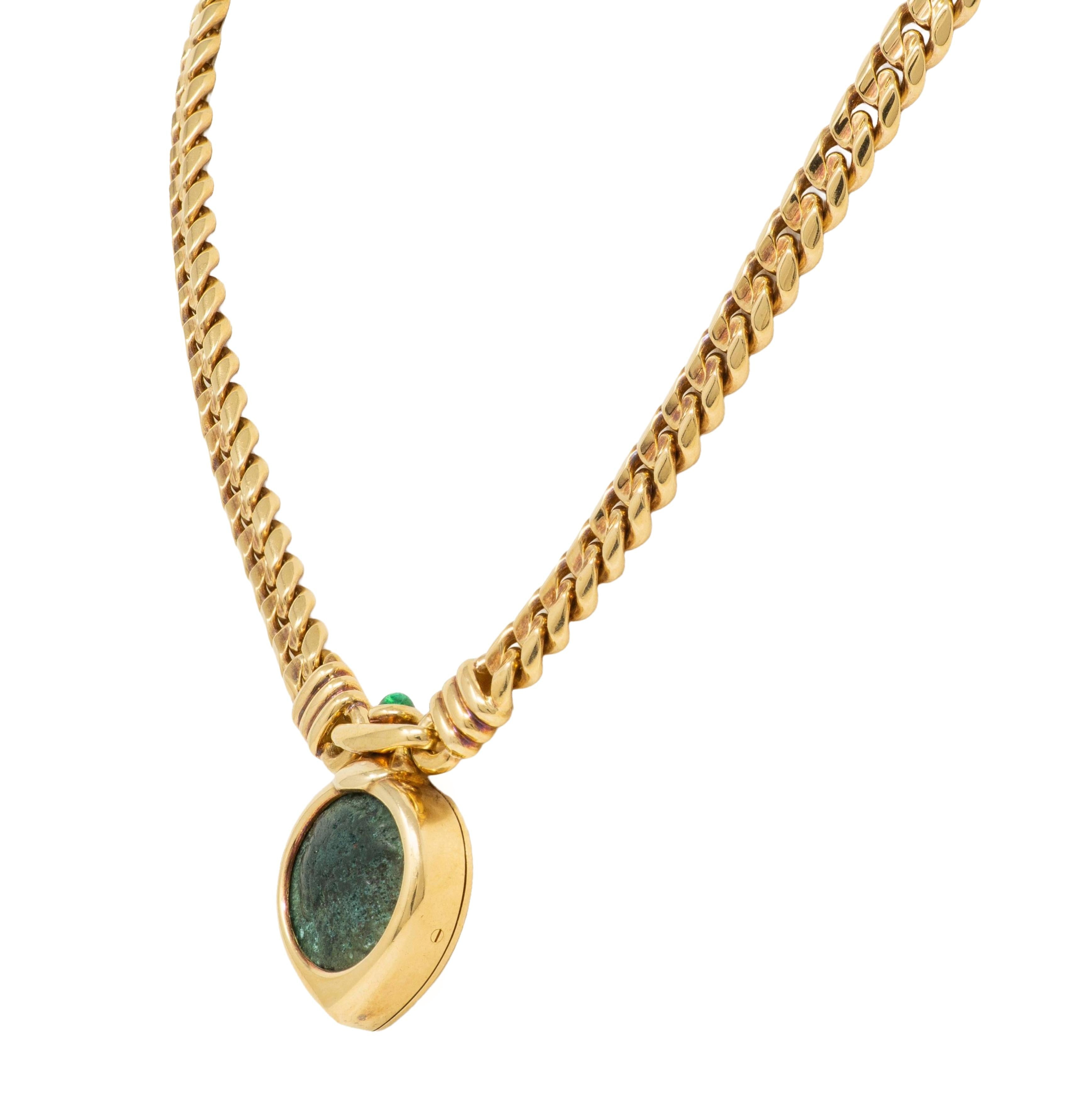 Bulgari 1980's Ancient Coin Emerald 18K Yellow Gold Vintage Monete Necklace