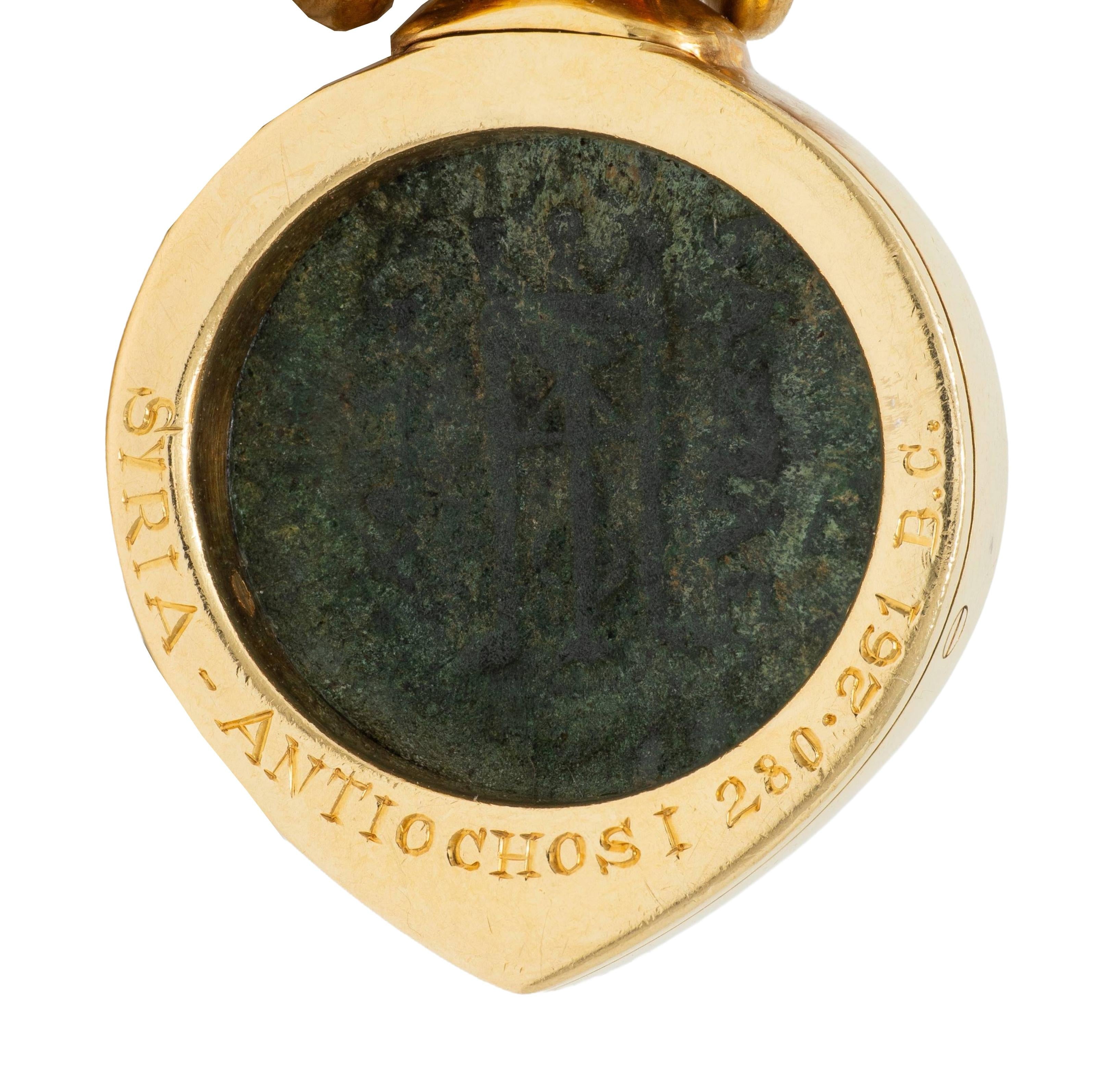 Bulgari 1980's Ancient Coin Emerald 18K Yellow Gold Vintage Monete Necklace