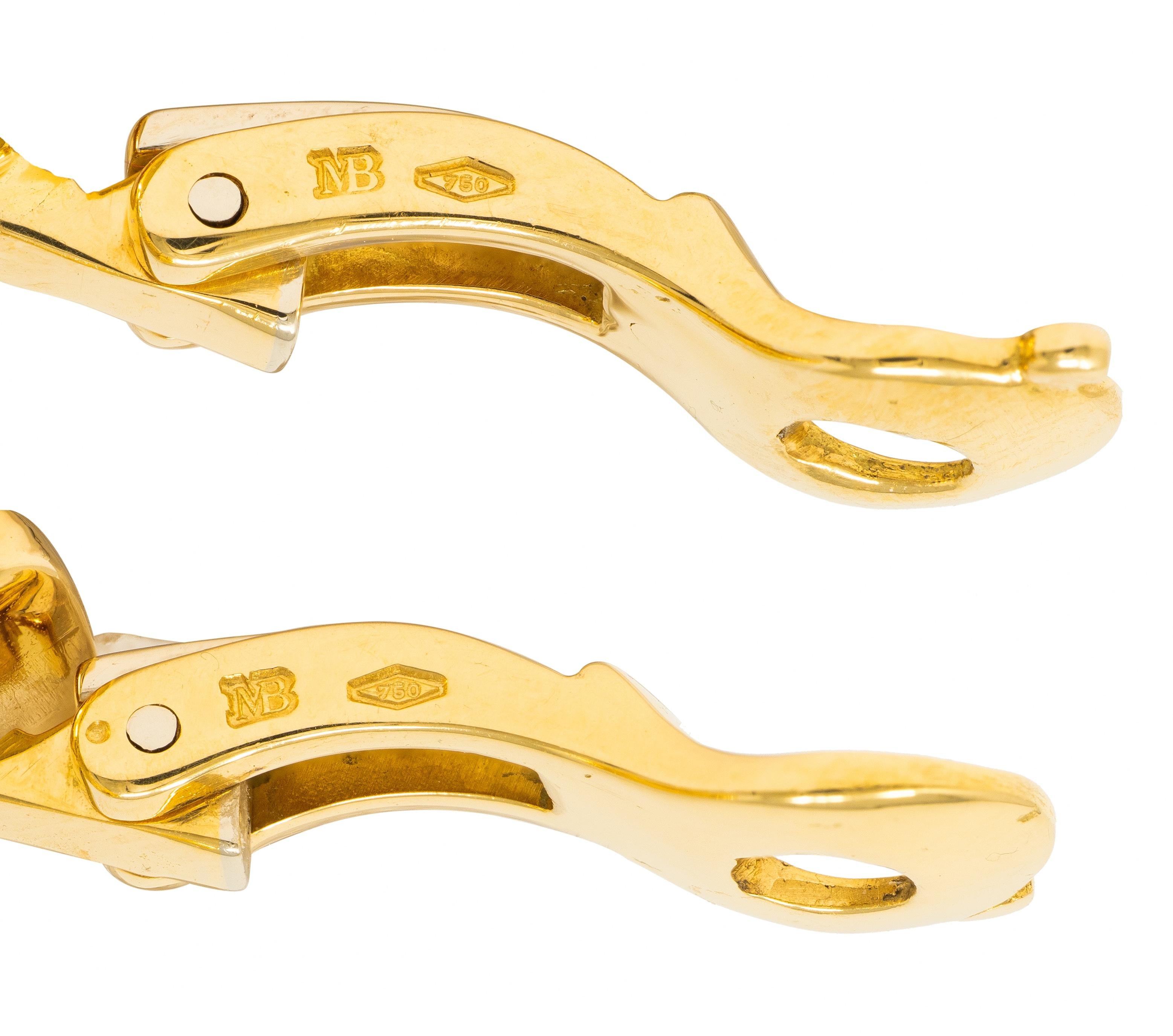 Marina B. 1990s 18 Karat Gold Wavy Vintage Milano-Karen J-Hoop Ear-Clip Earrings