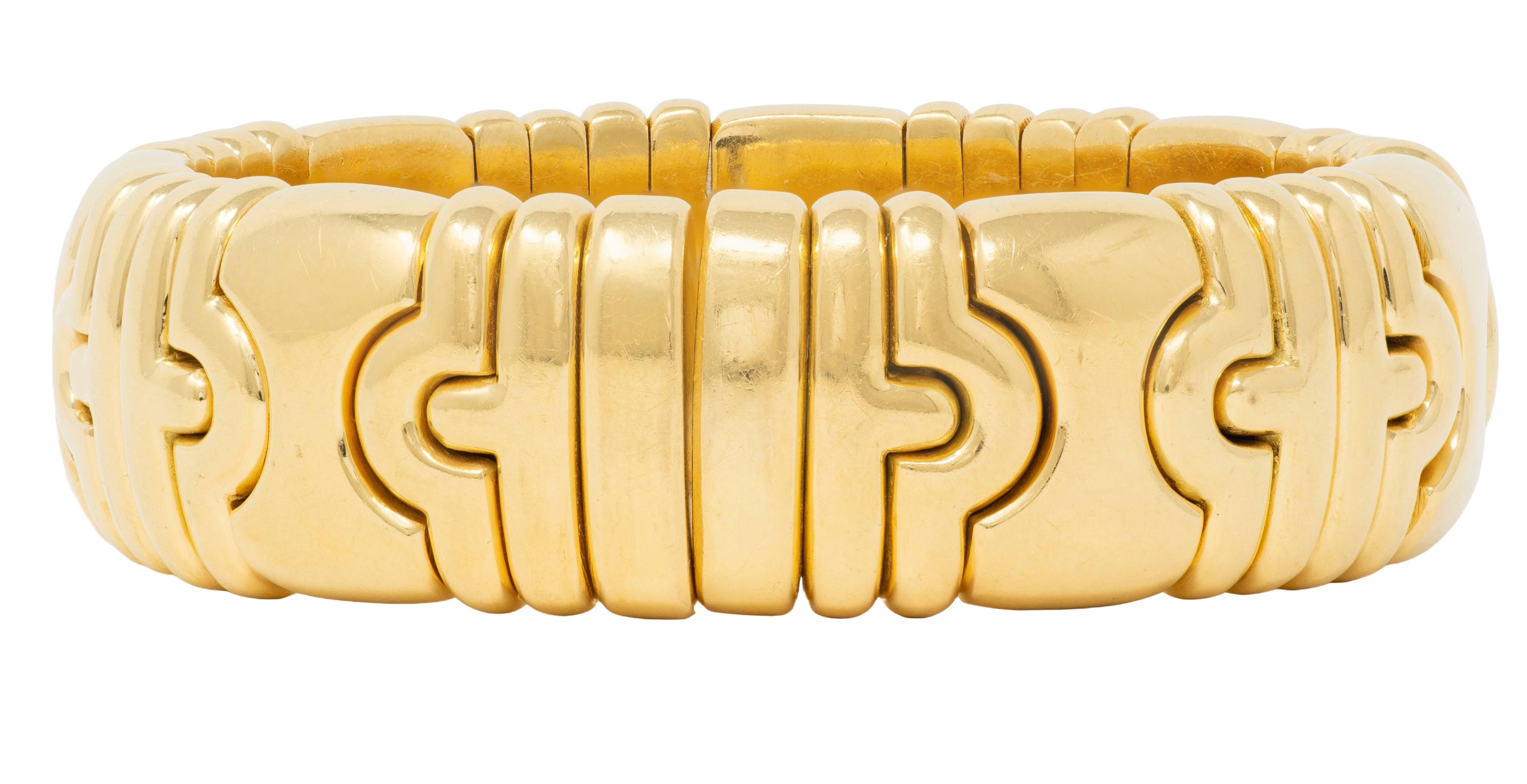 Bulgari 1980's 18 Karat Yellow Gold Wide Vintage Parentesi Tubogas Cuff Bracelet