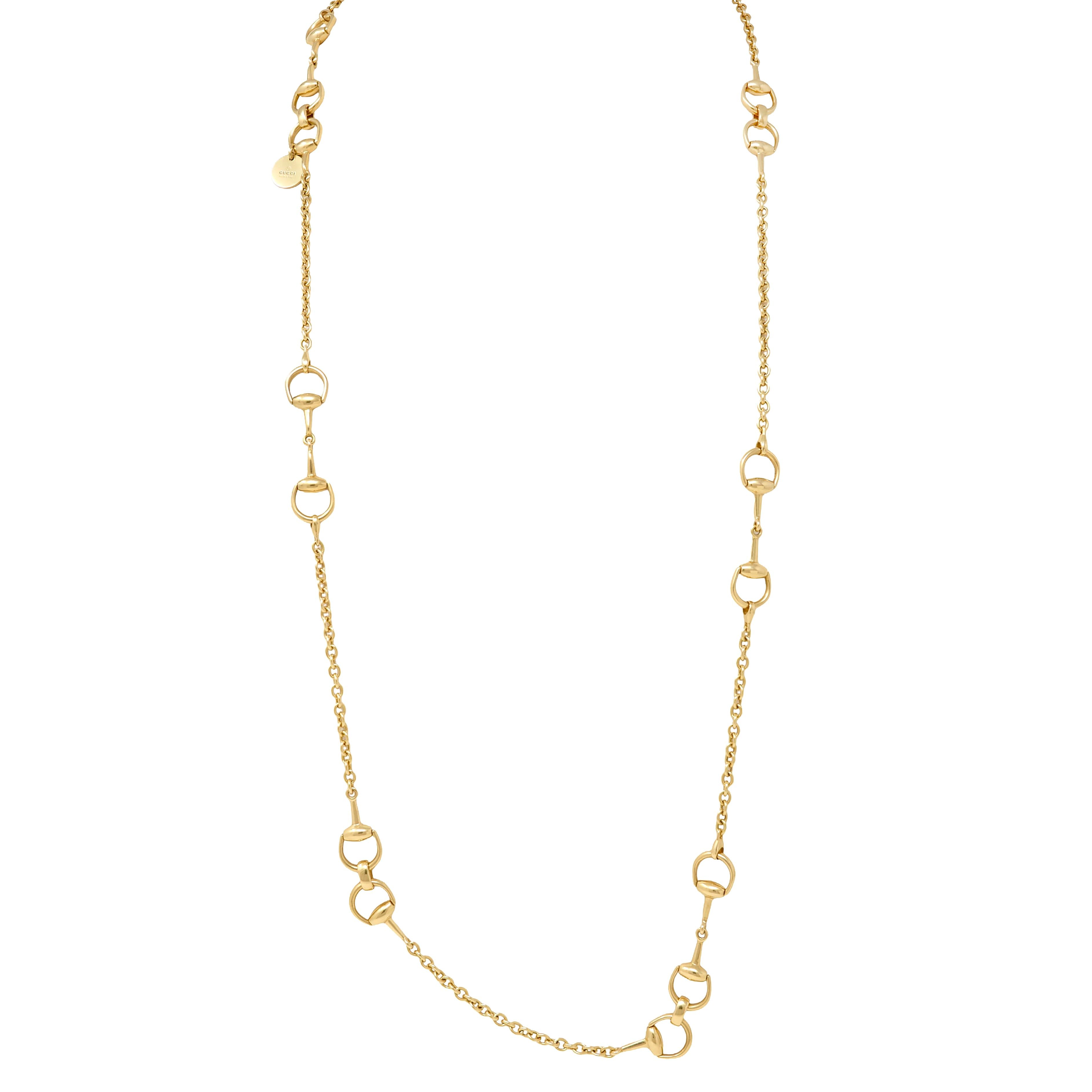 Gucci 1990's 18 Karat Yellow Gold Vintage Horsebit Long Chain Necklace