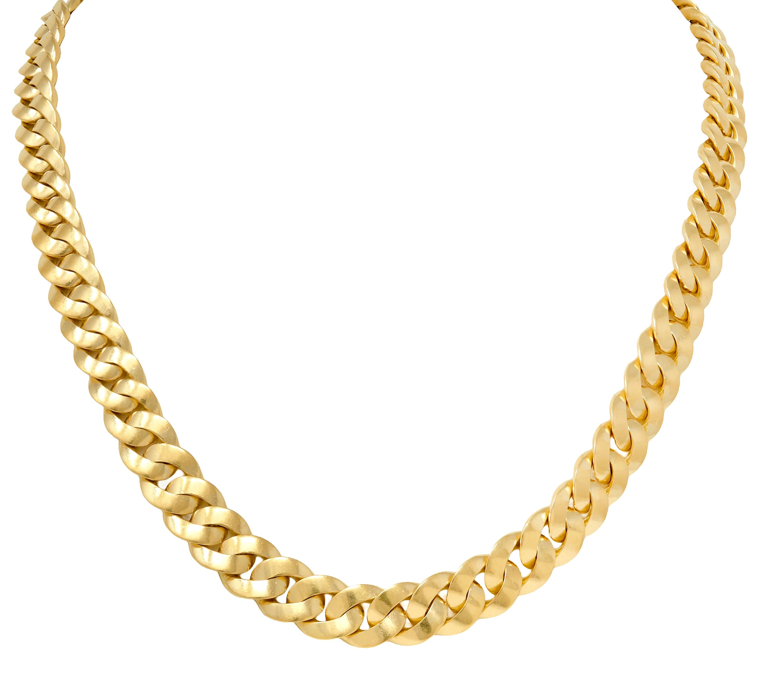 Bulgari 1980's 18 Karat Yellow Gold Vintage Graduated Curb Link Chain Necklace