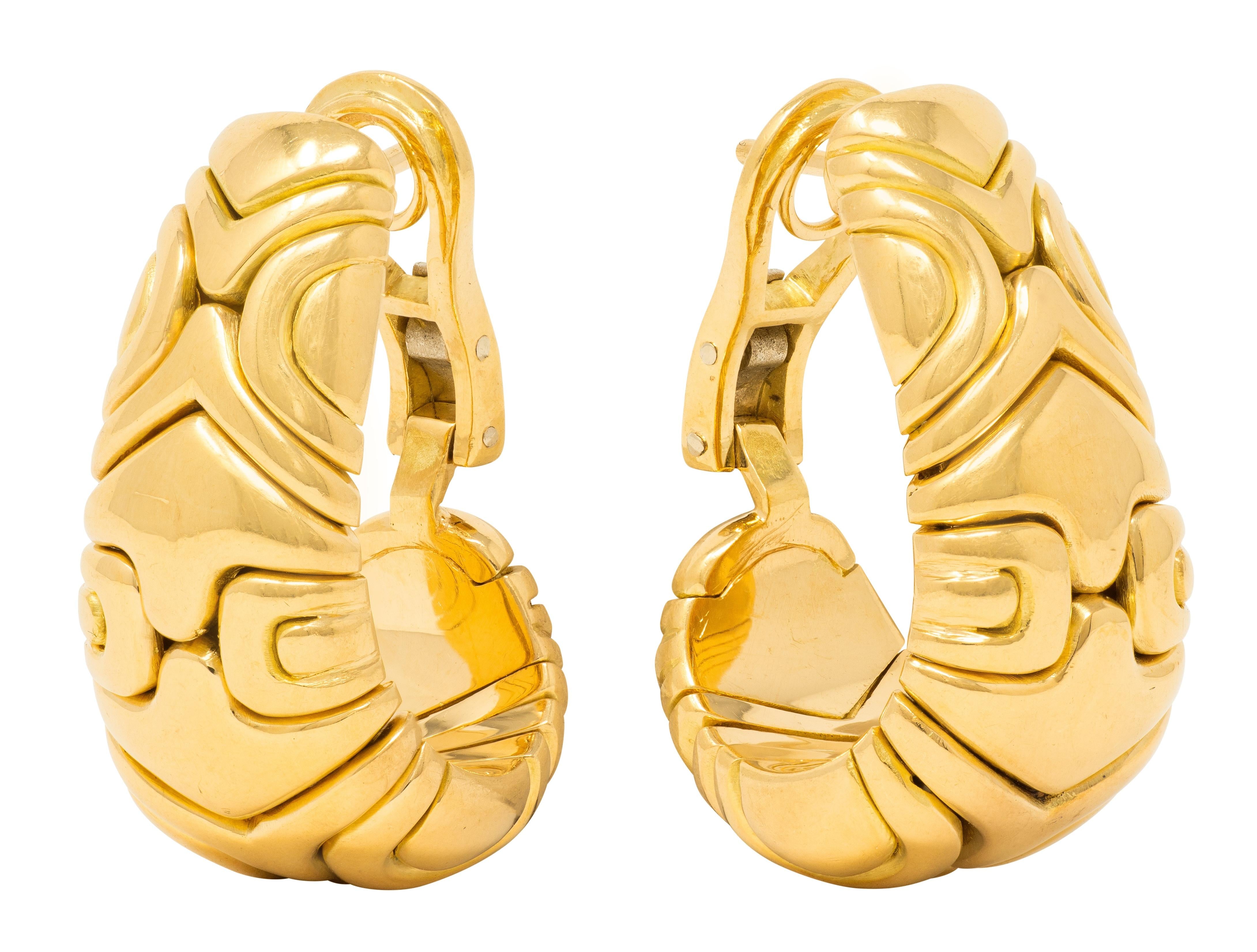 Bulgari 1988 18 Karat Yellow Gold Vintage Alveare J-Hoop Earrings