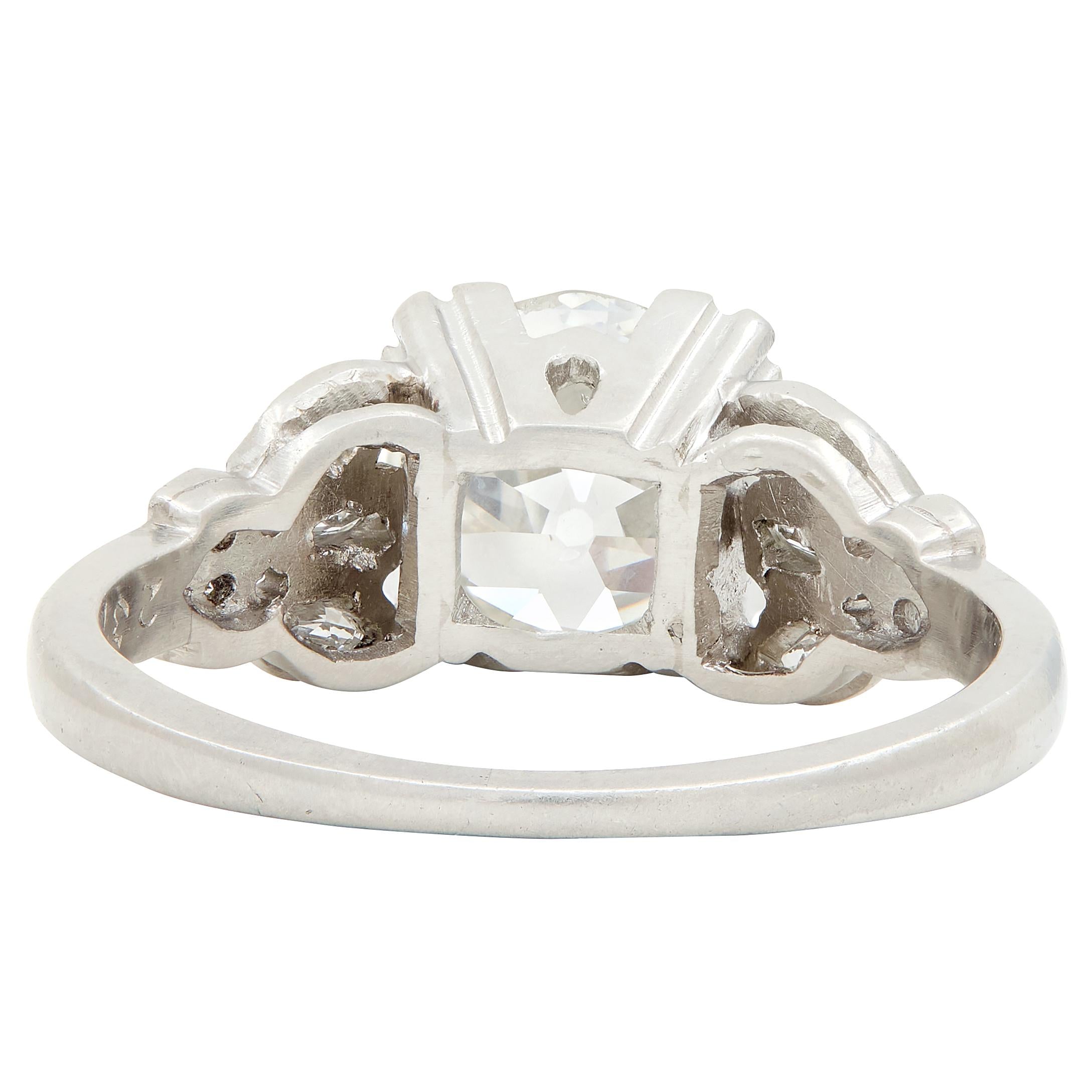Art Deco 1930's 1.63 CTW Old European Cut Diamond Platinum Lotus Engagement Ring