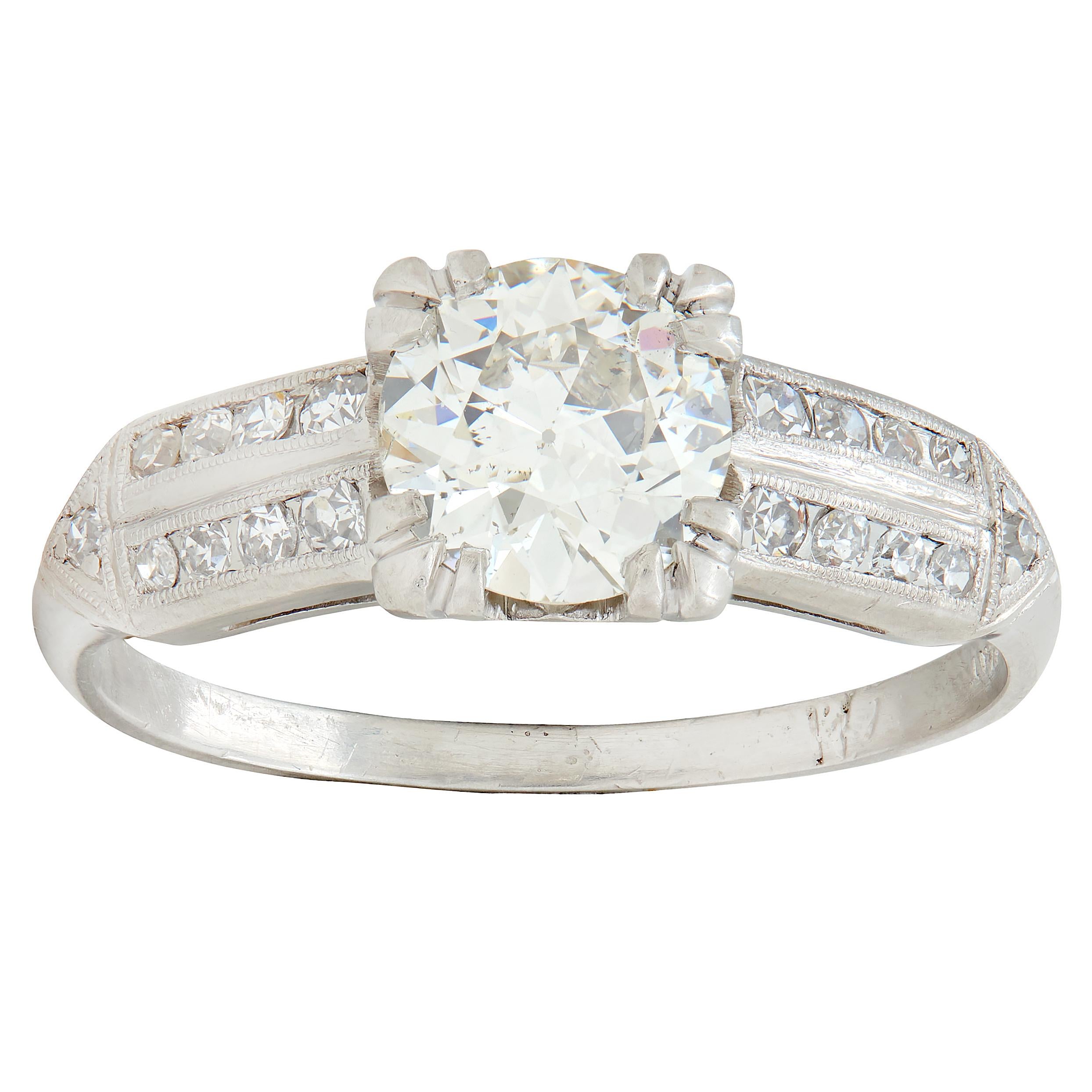 Mid-Century Old European Cut Diamond Platinum Arrow Vintage Engagement Ring GIA