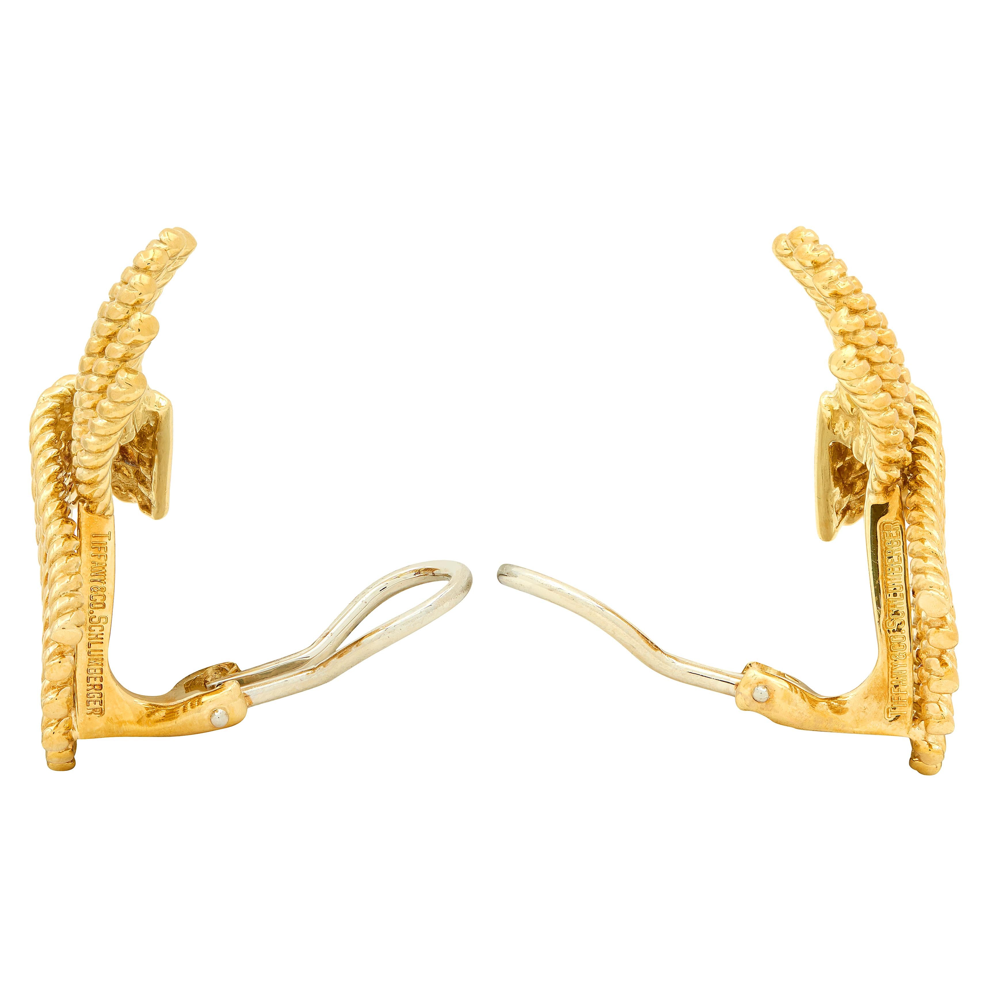Schlumberger Tiffany & Co. 1960's 18K Yellow Gold Vintage Fanning Rope Earrings