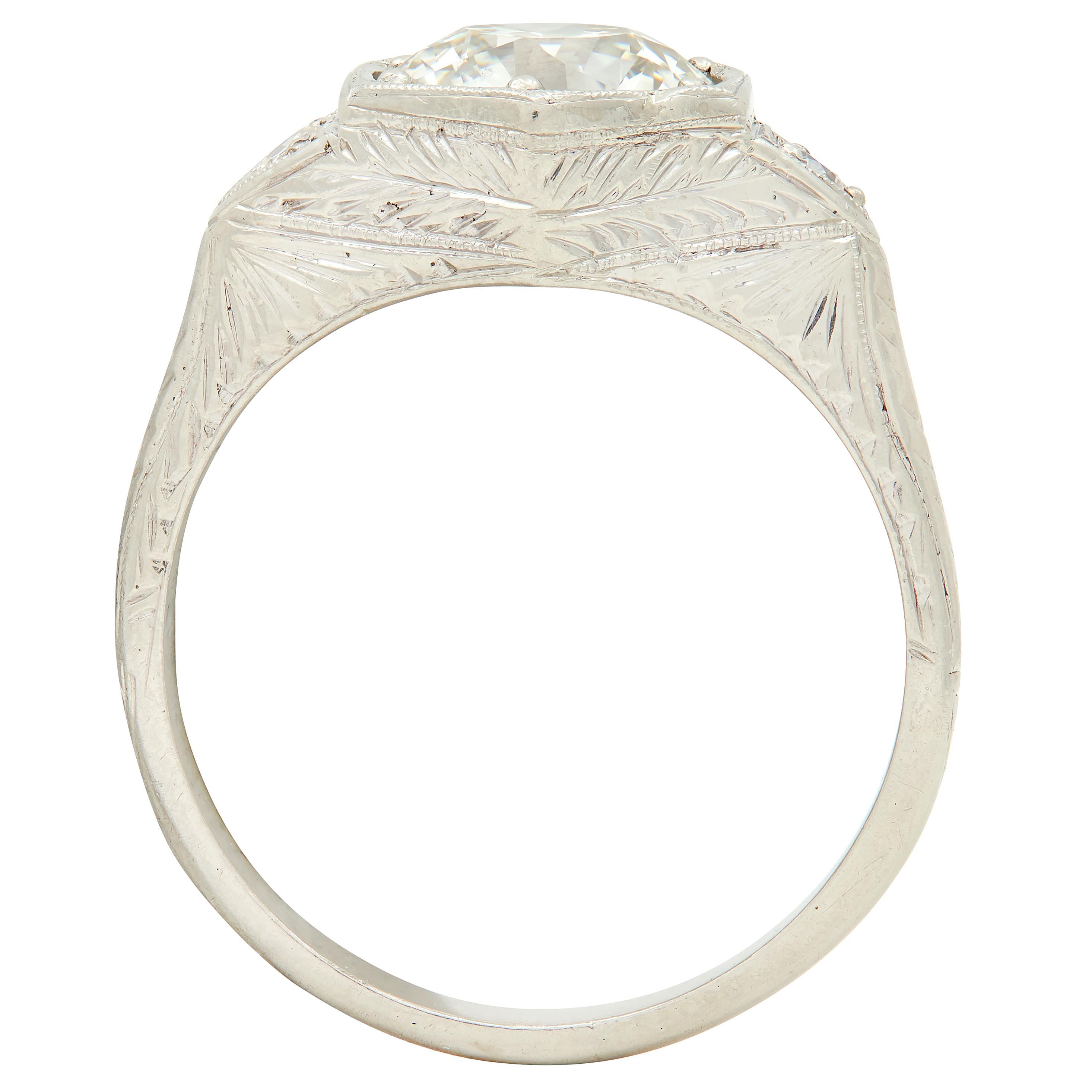 Art Deco Old European Cut Diamond 14K Gold Wheat Vintage Engagement Ring