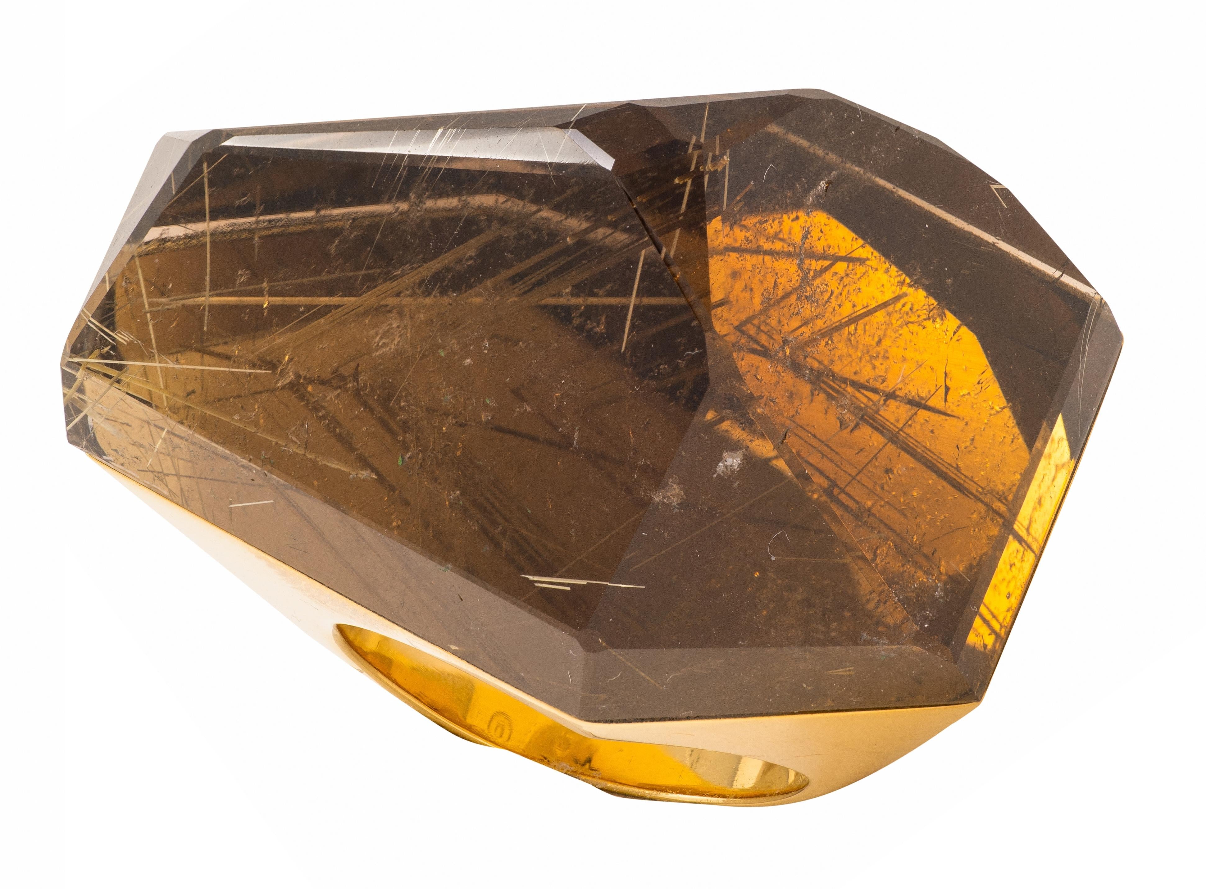 H. Stern Diane Von Furstenberg Rutilated Quartz 18 Karat Yellow Gold Power Ring