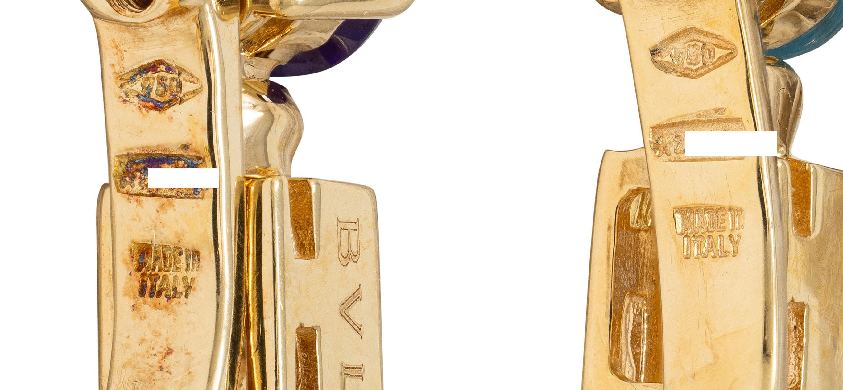 Bulgari Diamond Multi-Gem 18 Karat Yellow Gold Allegra Drop Ear-Clip Earrings