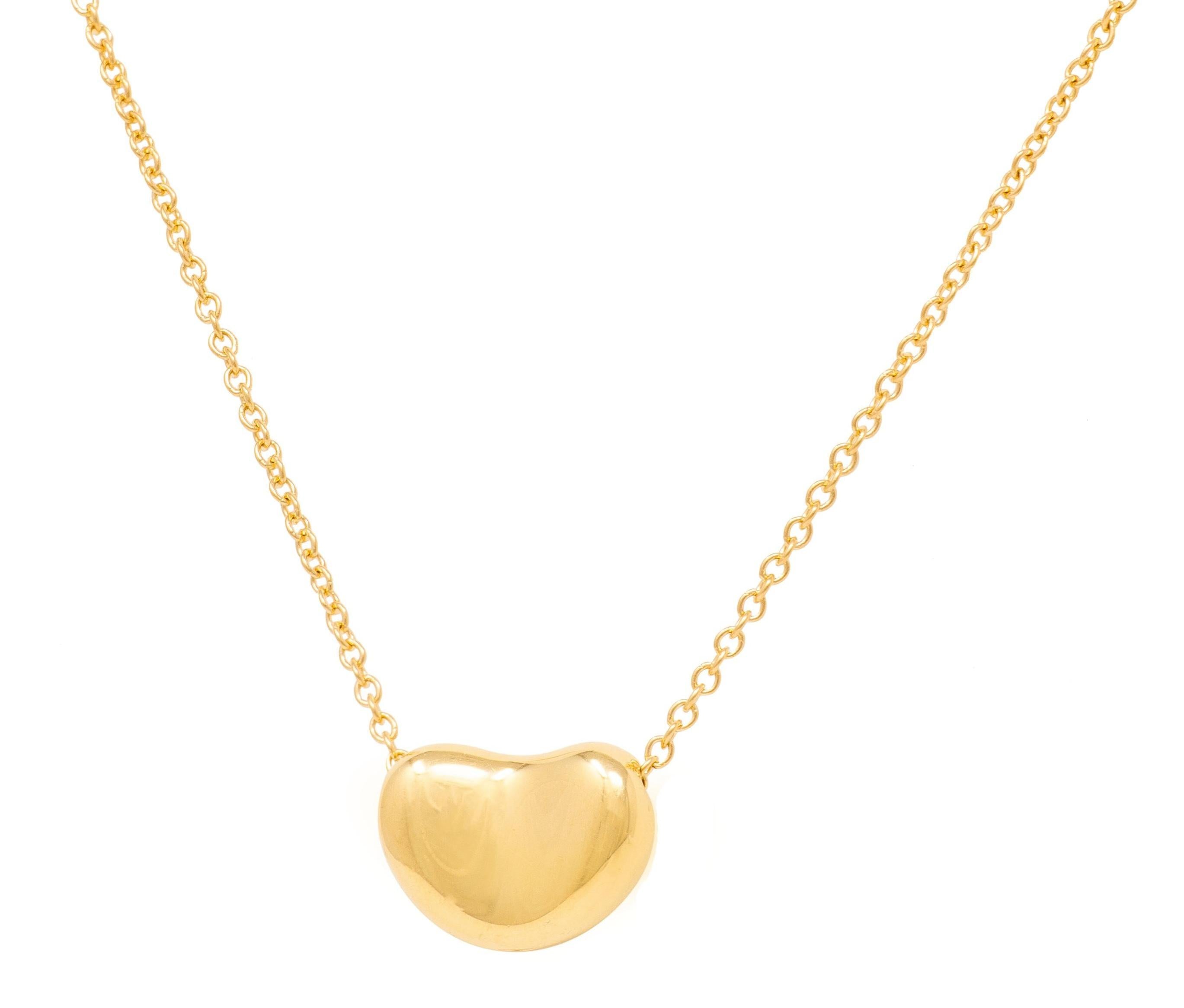 Elsa Peretti Tiffany & Co. 1990's 18 Karat Yellow Gold Bean Pendant Necklace