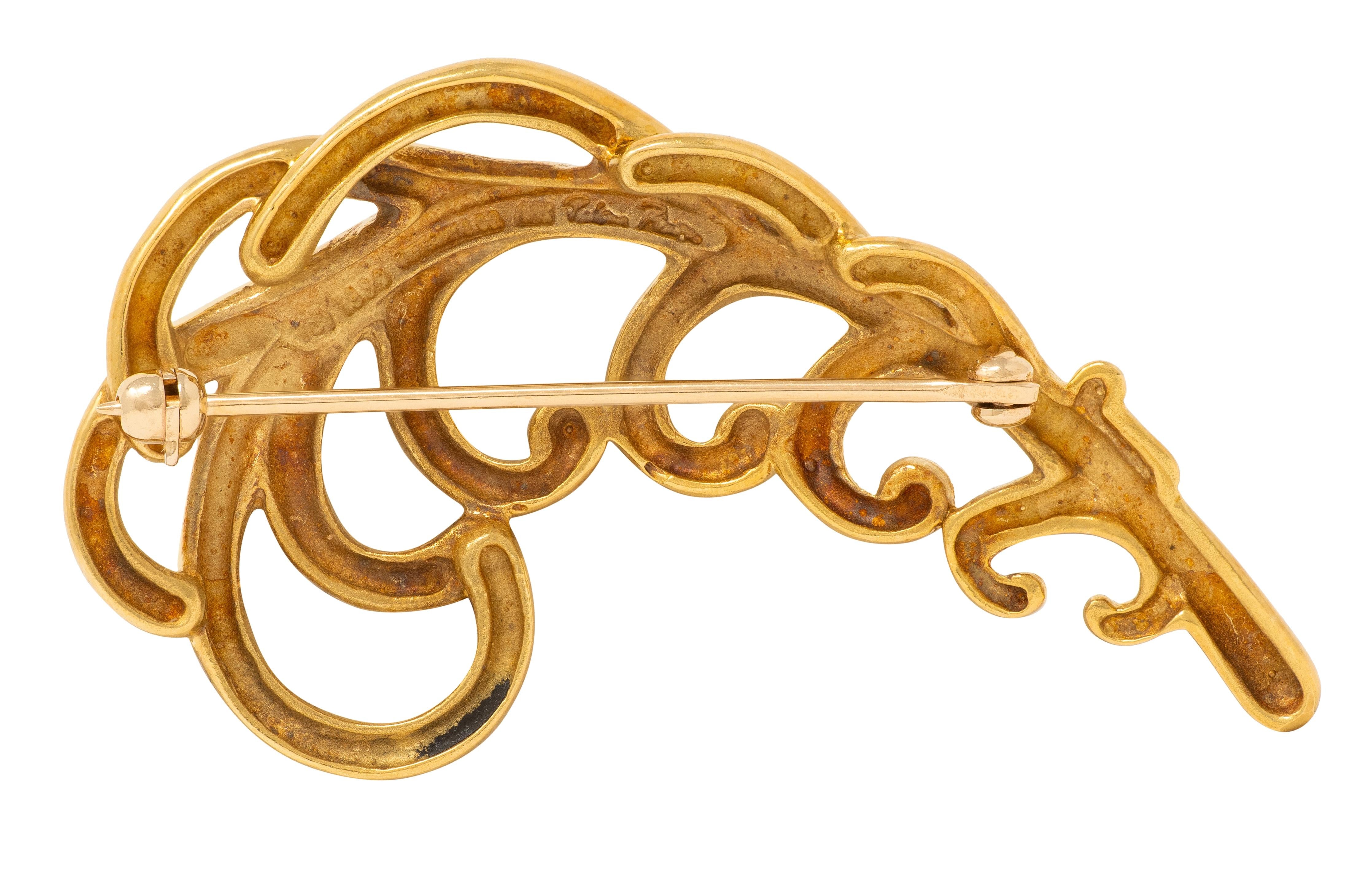 Paloma Picasso Tiffany & Co. 1989 18K Yellow Gold Vintage Feather Plume Brooch