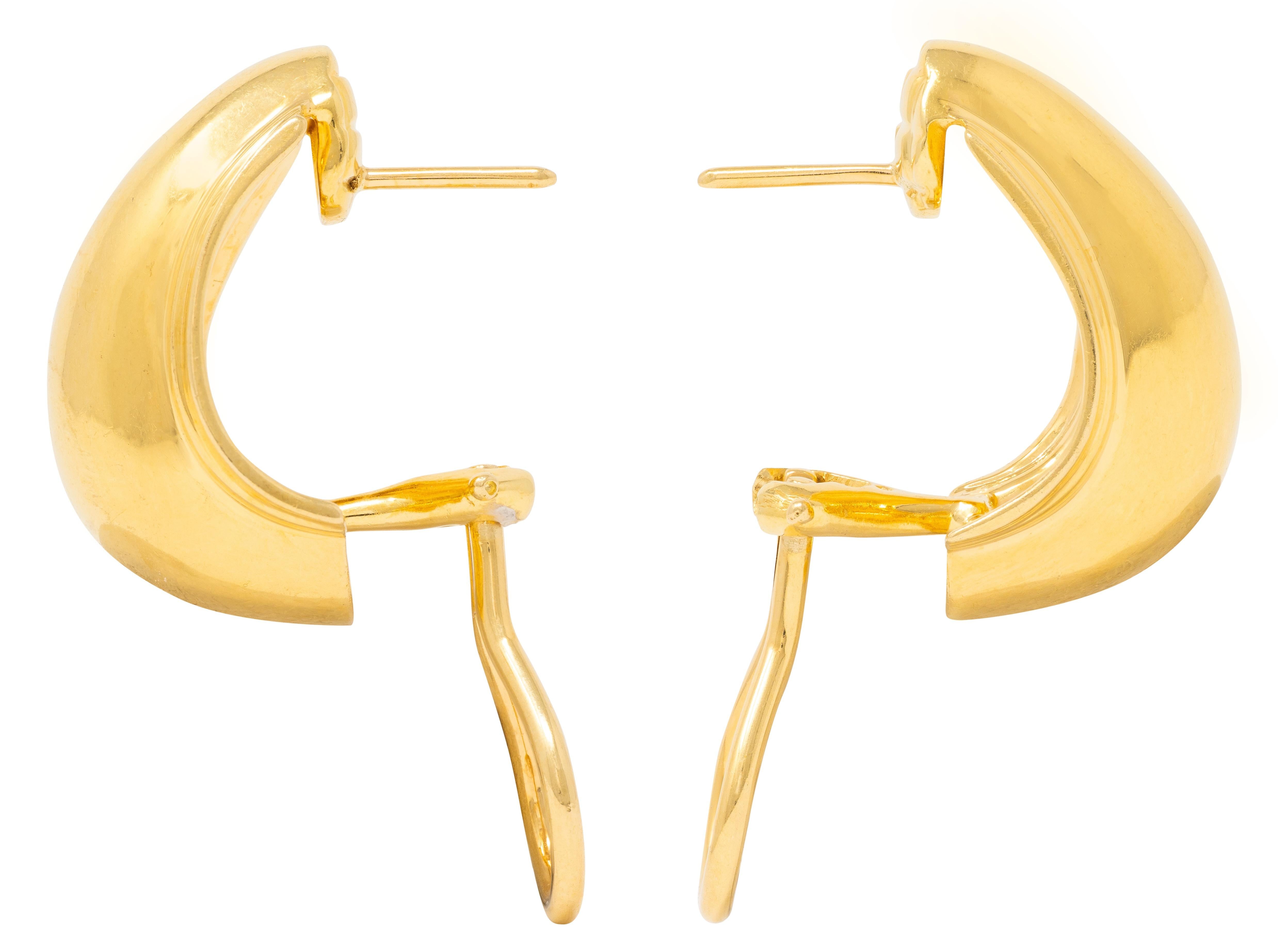 Tiffany & Co. Paloma Picasso 1980's 18K Yellow Gold J-Hoop Ear-Clip Earrings