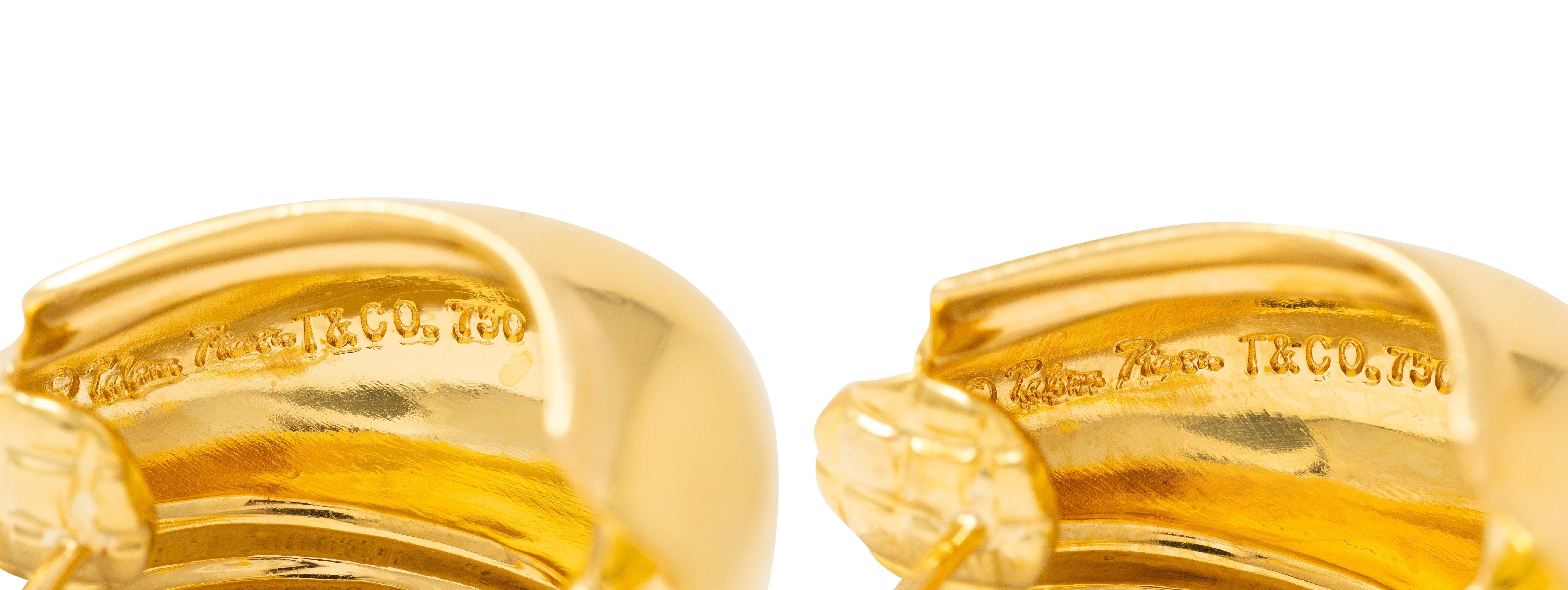 Tiffany & Co. Paloma Picasso 1980's 18K Yellow Gold J-Hoop Ear-Clip Earrings