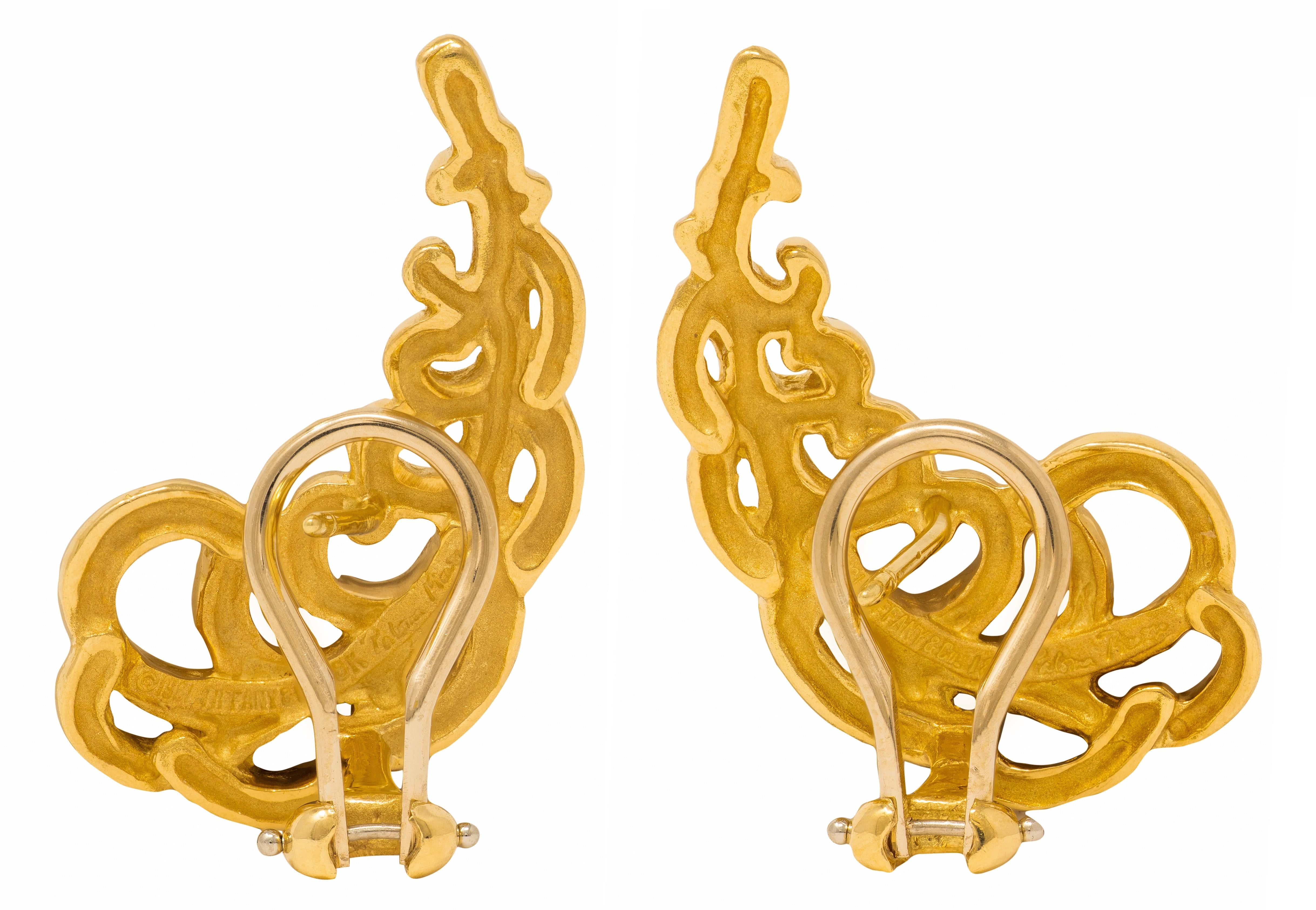 Tiffany & Co. Paloma Picasso 18 Karat Yellow Gold 1980s Vintage Feather Earrings