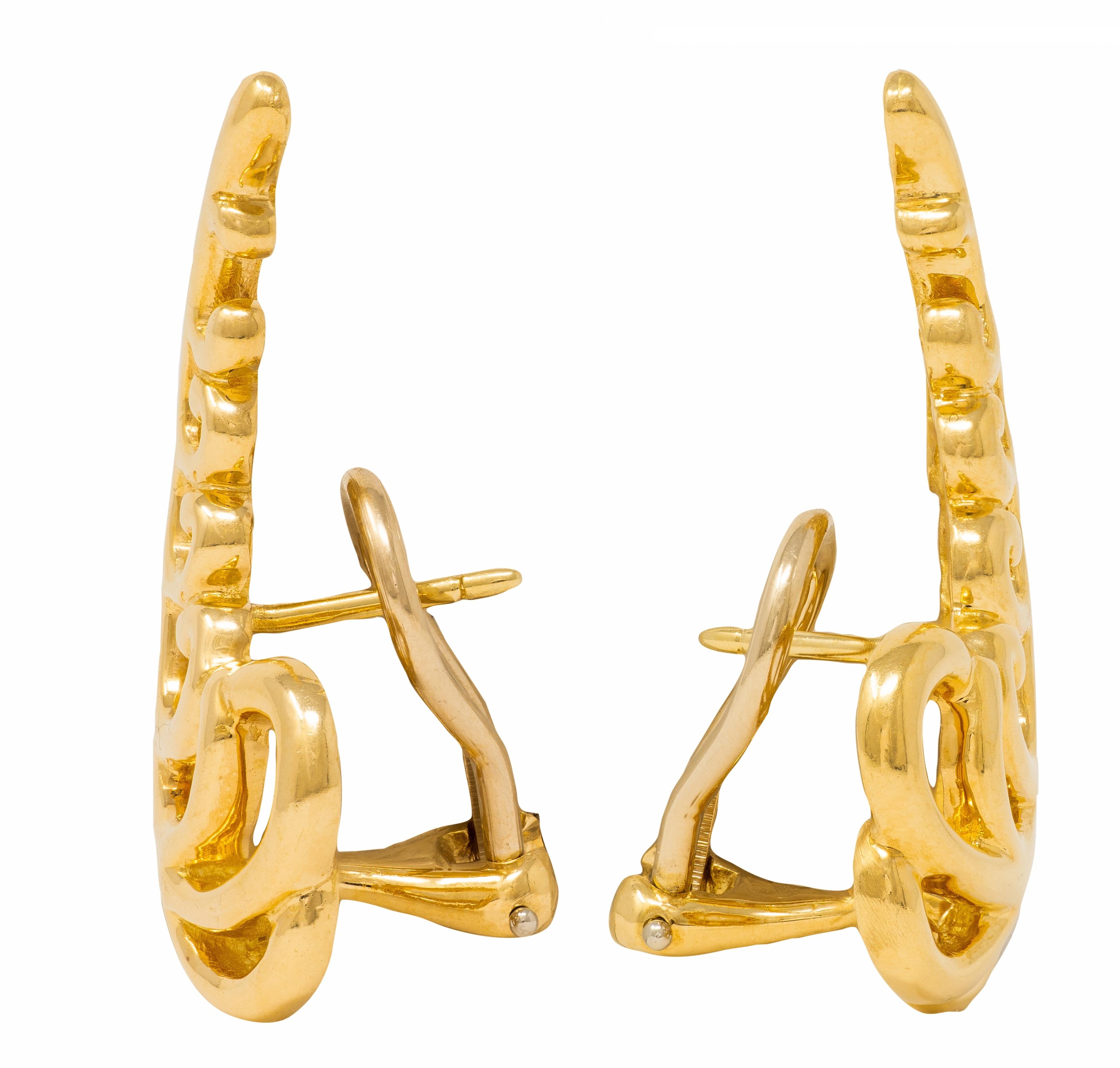 Tiffany & Co. Paloma Picasso 18 Karat Yellow Gold 1980s Vintage Feather Earrings