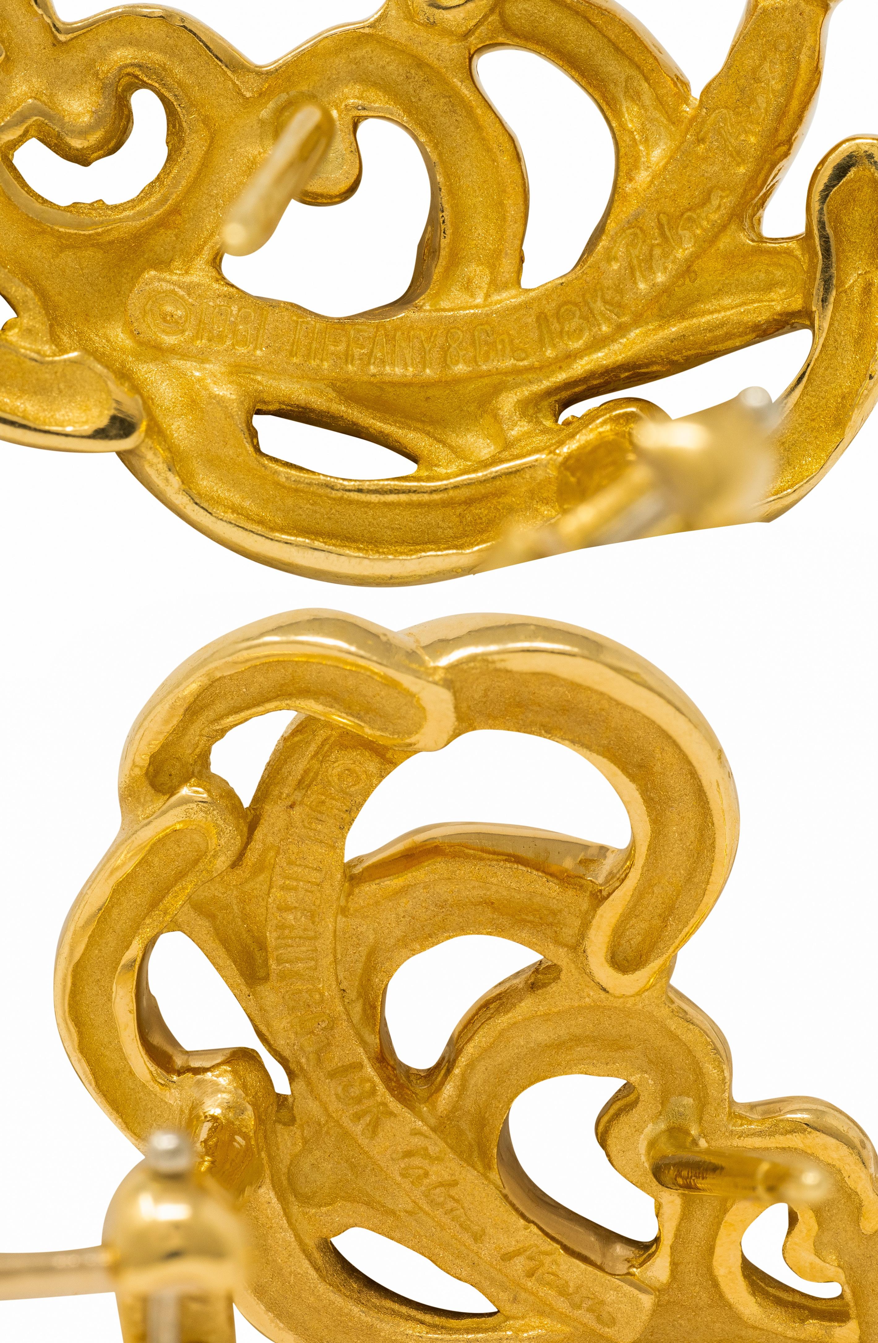 Tiffany & Co. Paloma Picasso 18 Karat Yellow Gold 1980s Vintage Feather Earrings