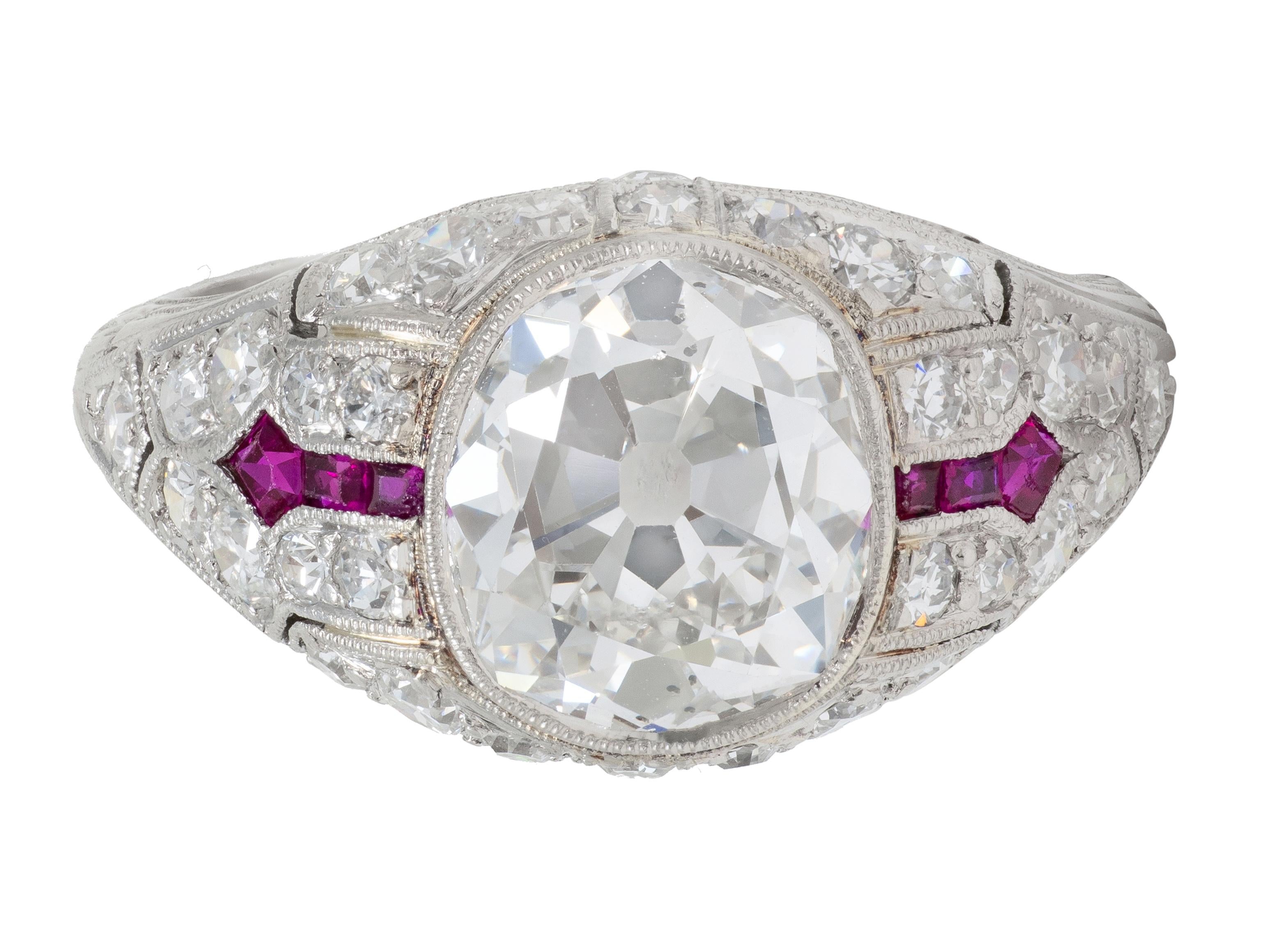 Art Deco 3.16 CTW Diamond Ruby Platinum Vintage Arrow Engagement Ring GIA