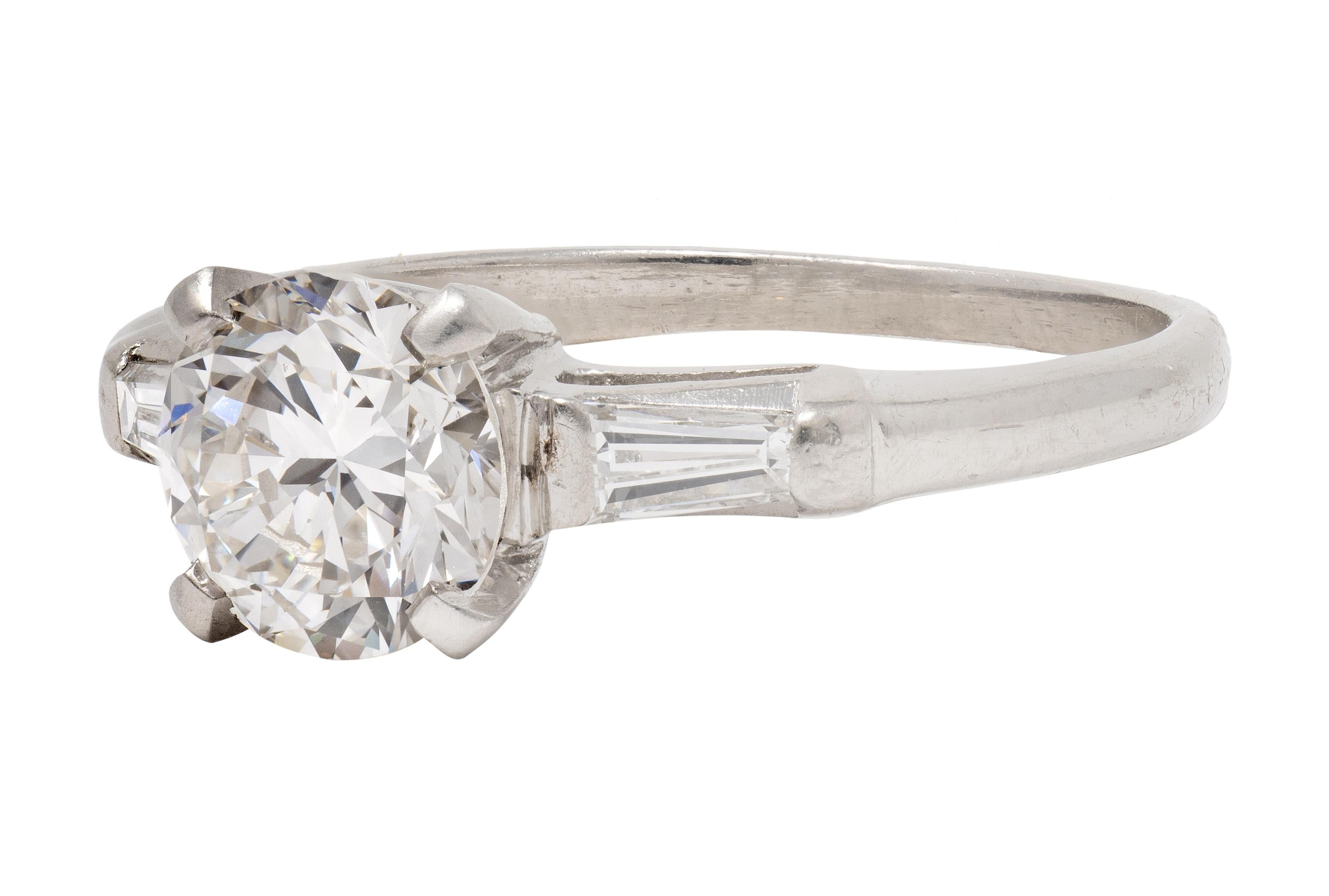 1950's 1.50 CTW Transitional Cut Diamond Platinum Vintage Engagement Ring GIA