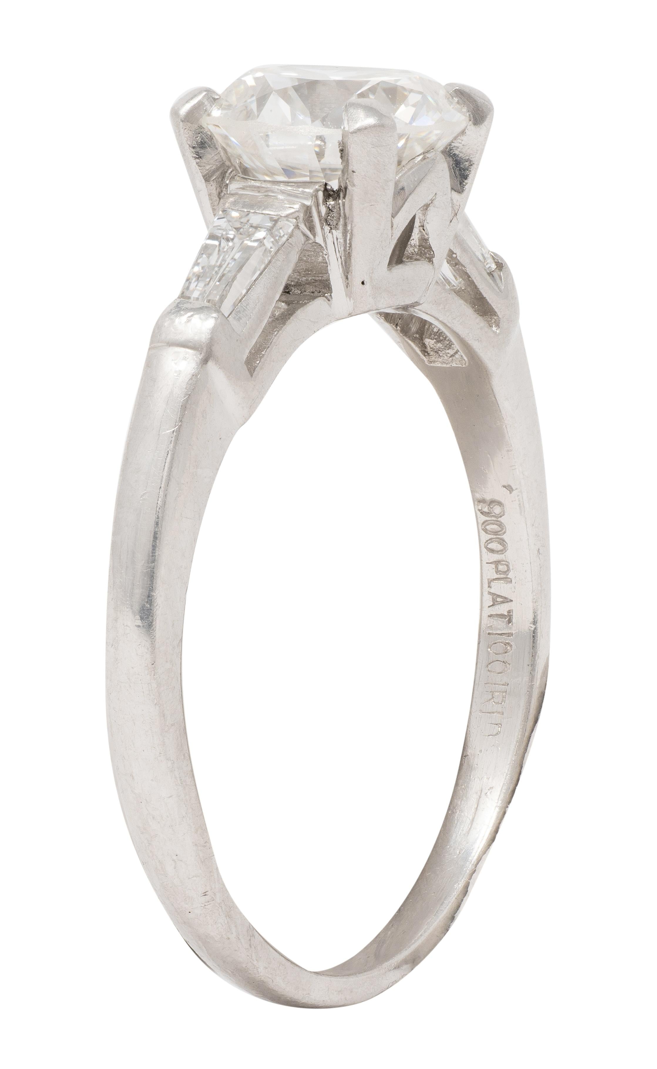1950's 1.50 CTW Transitional Cut Diamond Platinum Vintage Engagement Ring GIA
