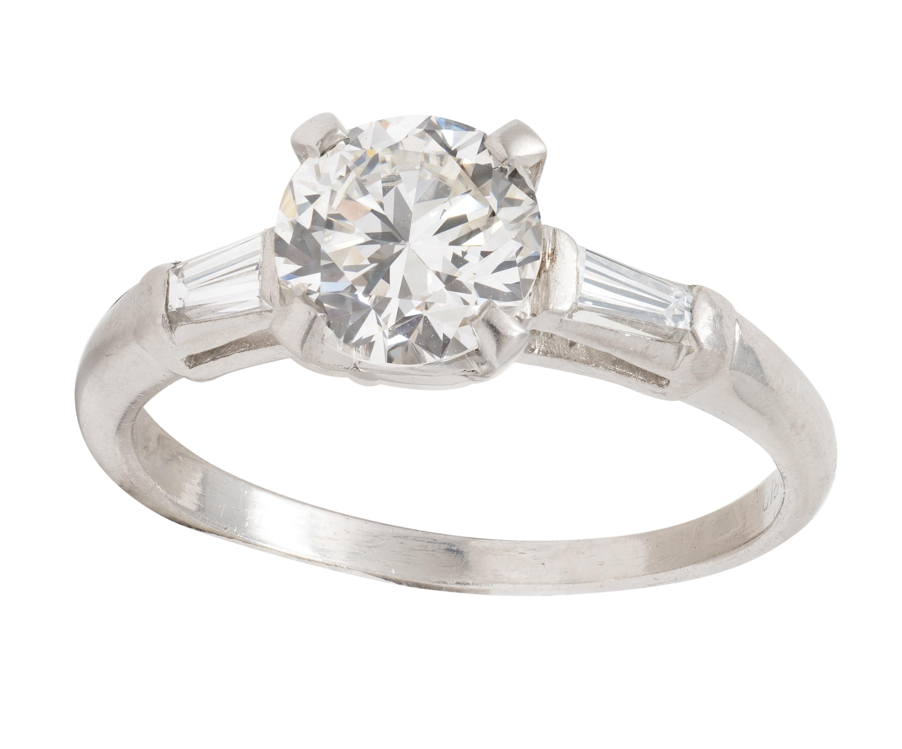 1950's 1.50 CTW Transitional Cut Diamond Platinum Vintage Engagement Ring GIA