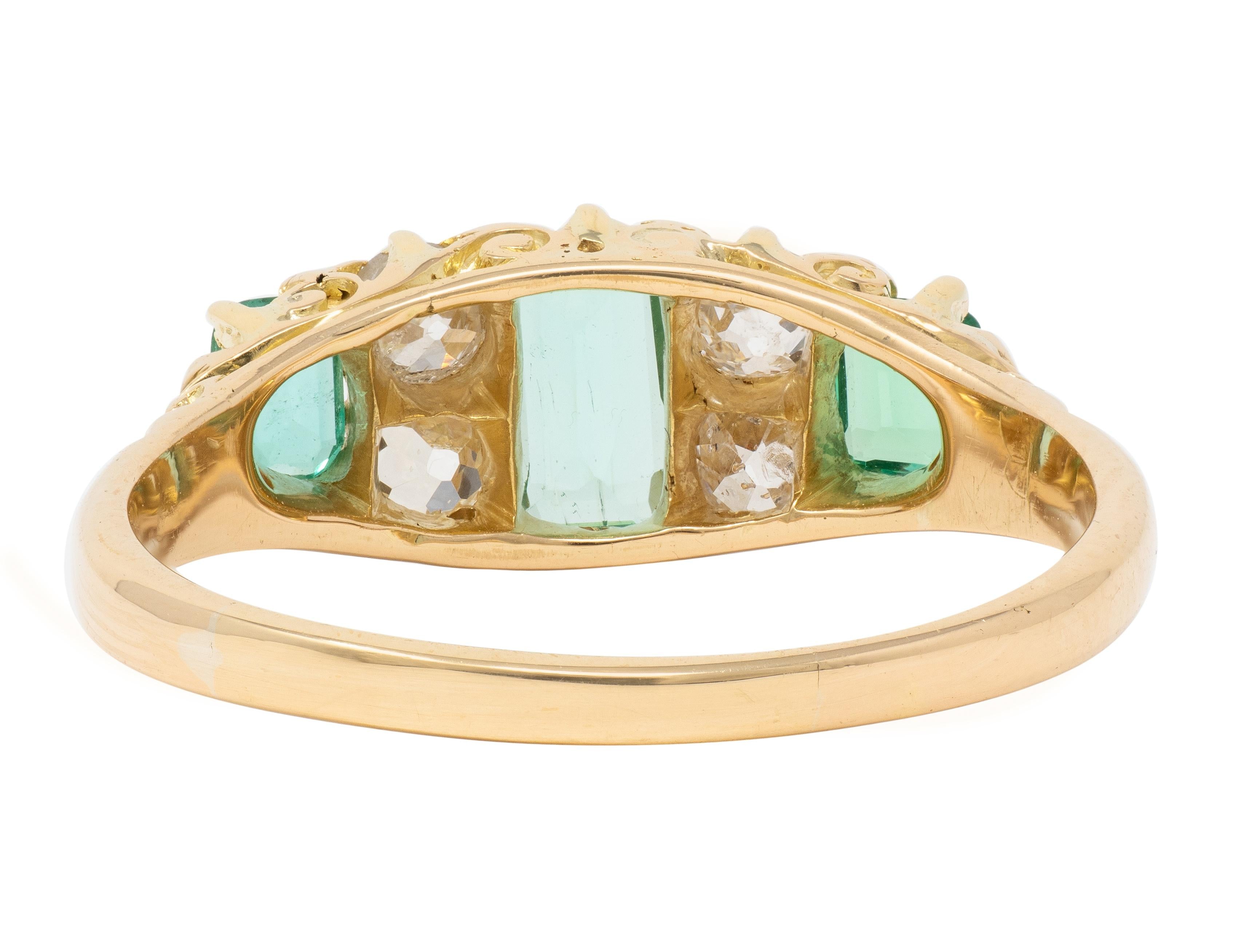 Victorian 1.16 CTW Emerald Diamond 18 Karat Yellow Gold Antique Scroll Band Ring