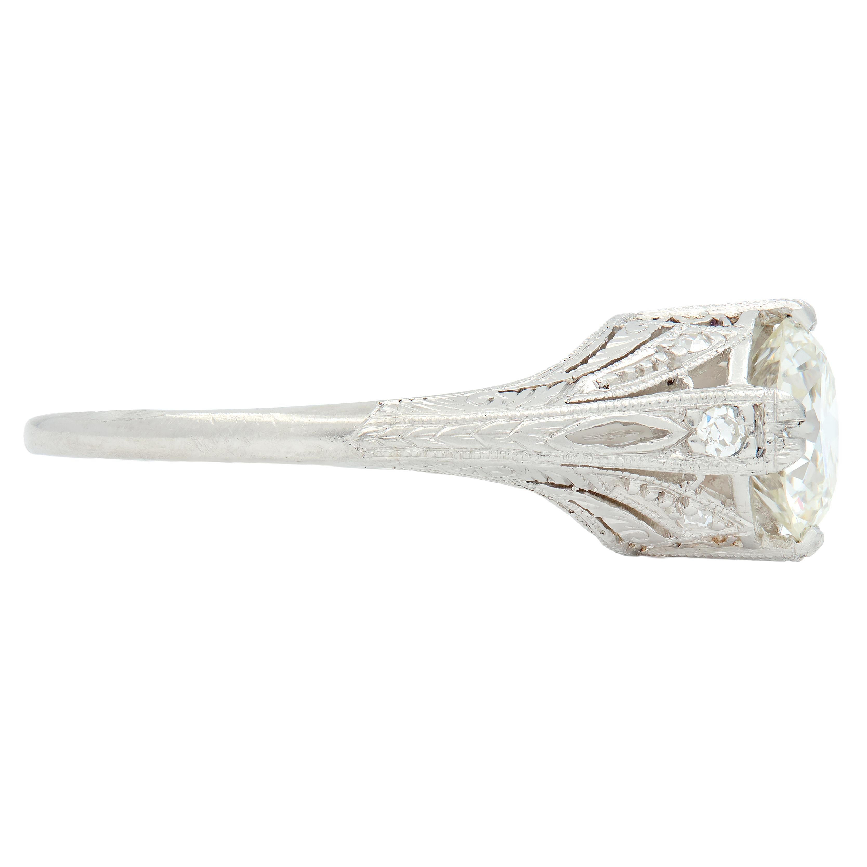 Art Deco 1.26 CTW Old European Cut Diamond Platinum Vintage Engagement Ring