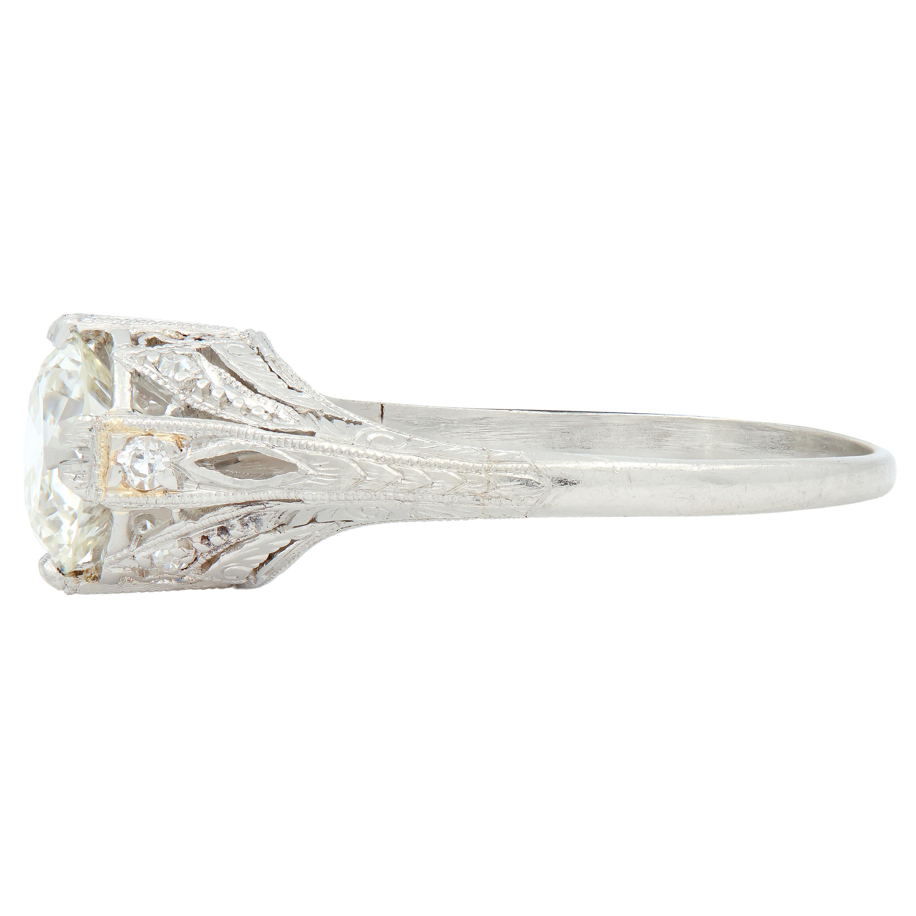 Art Deco 1.26 CTW Old European Cut Diamond Platinum Vintage Engagement Ring