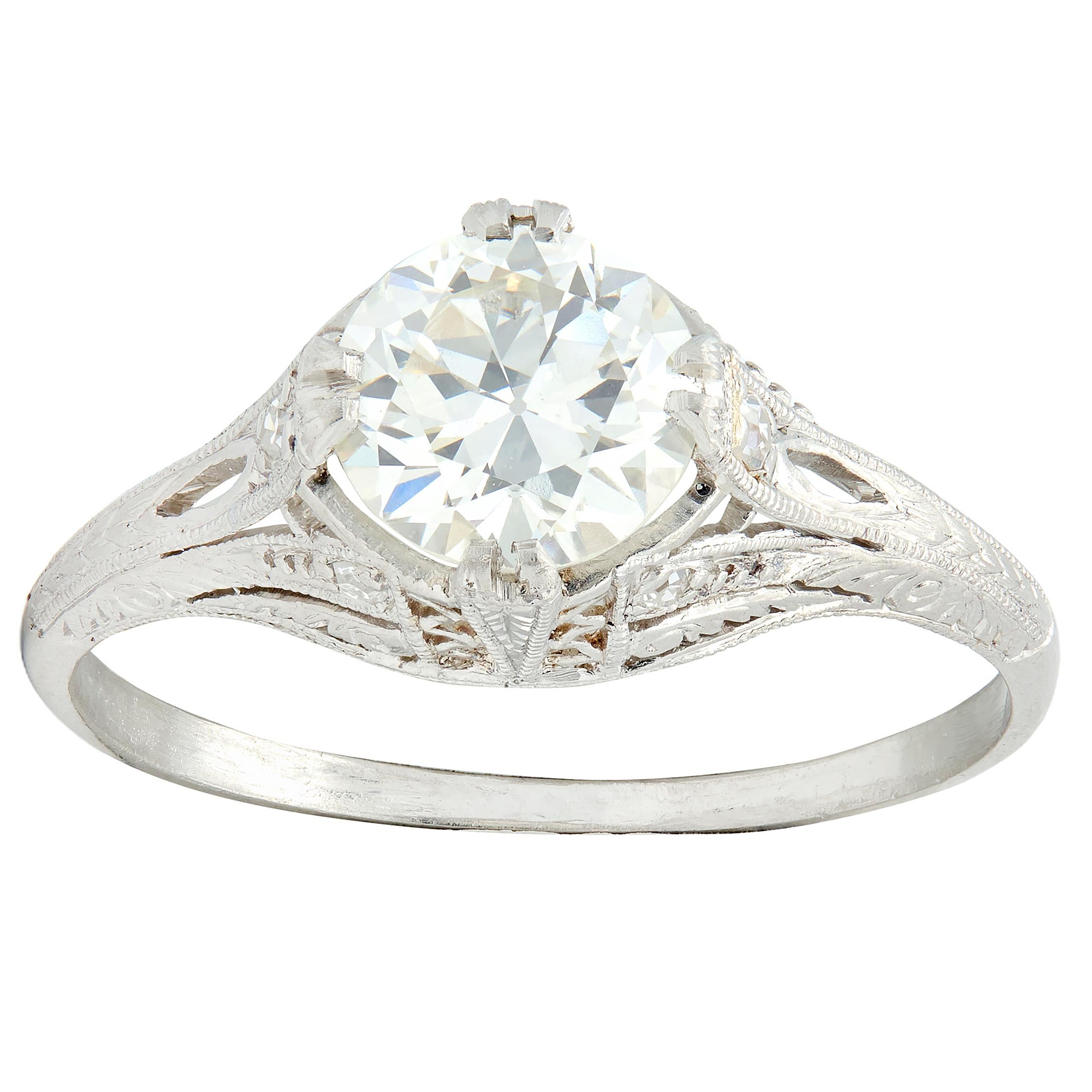Art Deco 1.26 CTW Old European Cut Diamond Platinum Vintage Engagement Ring